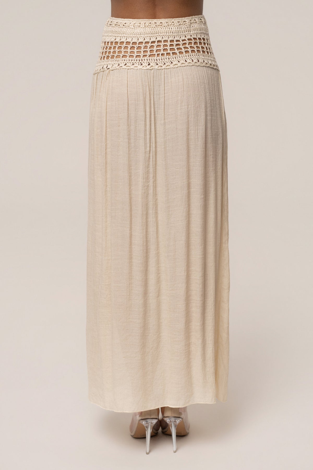 Beige Resort Crochet Maxi Skirt