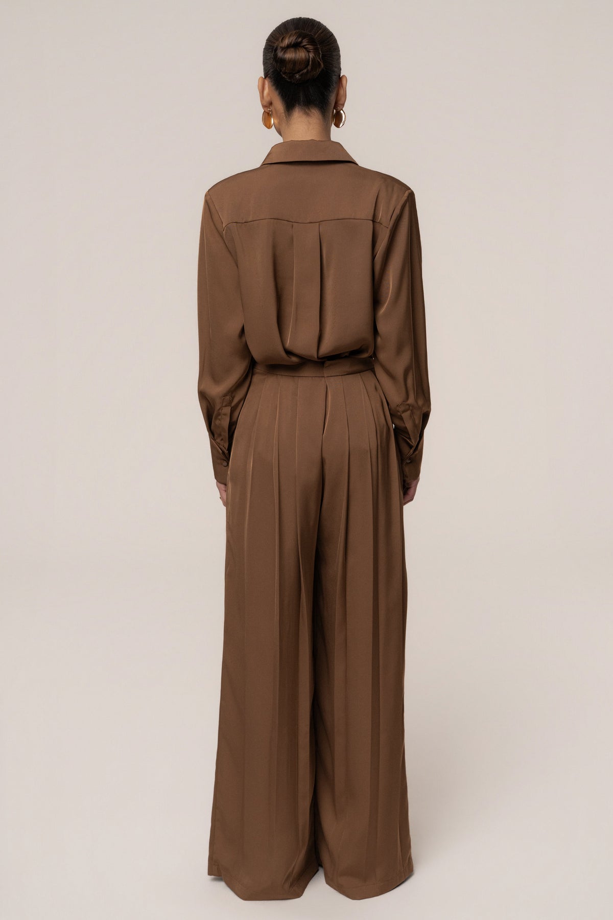 Brown Clara Wide Leg Pleated Trousers