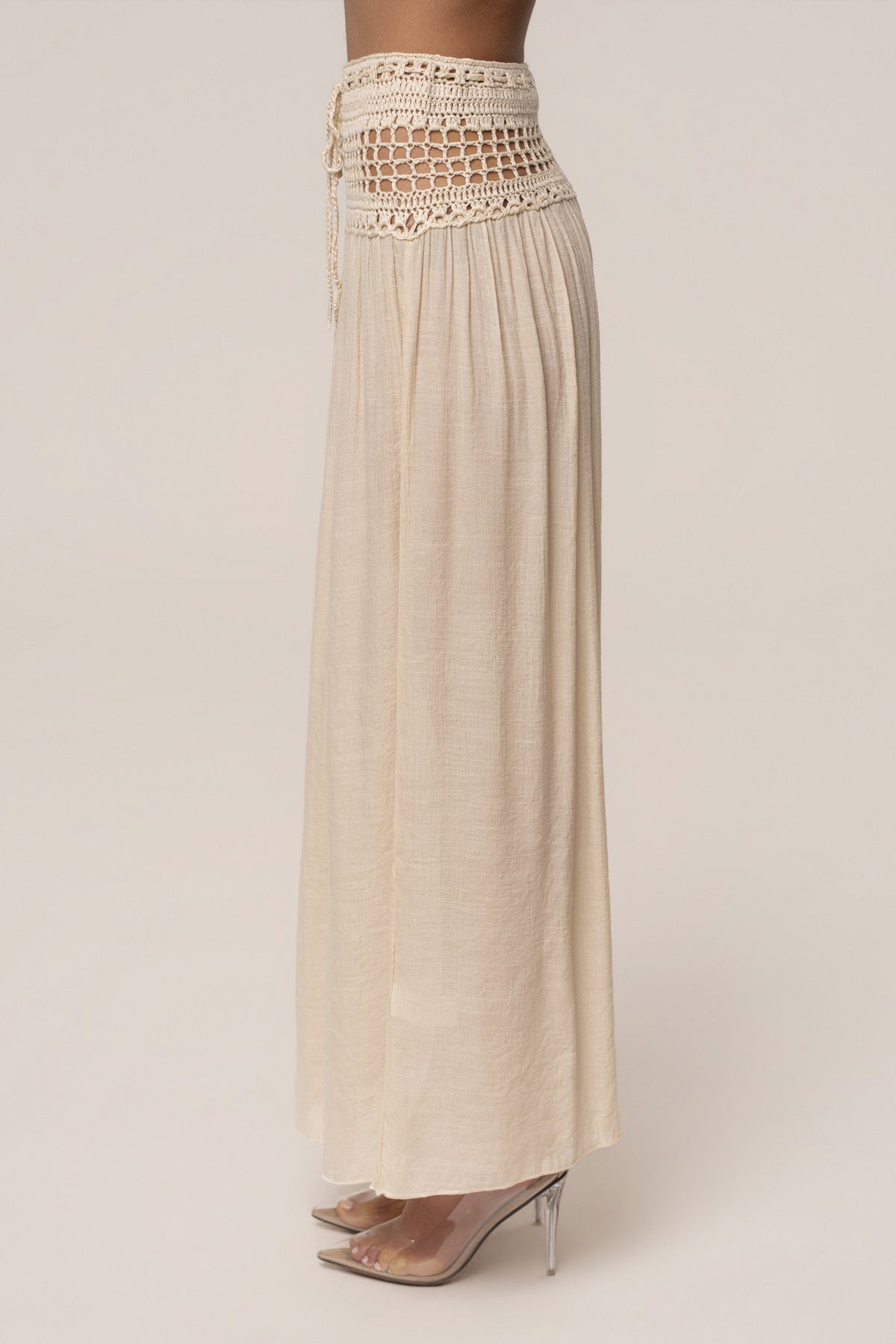 Beige Resort Crochet Maxi Skirt