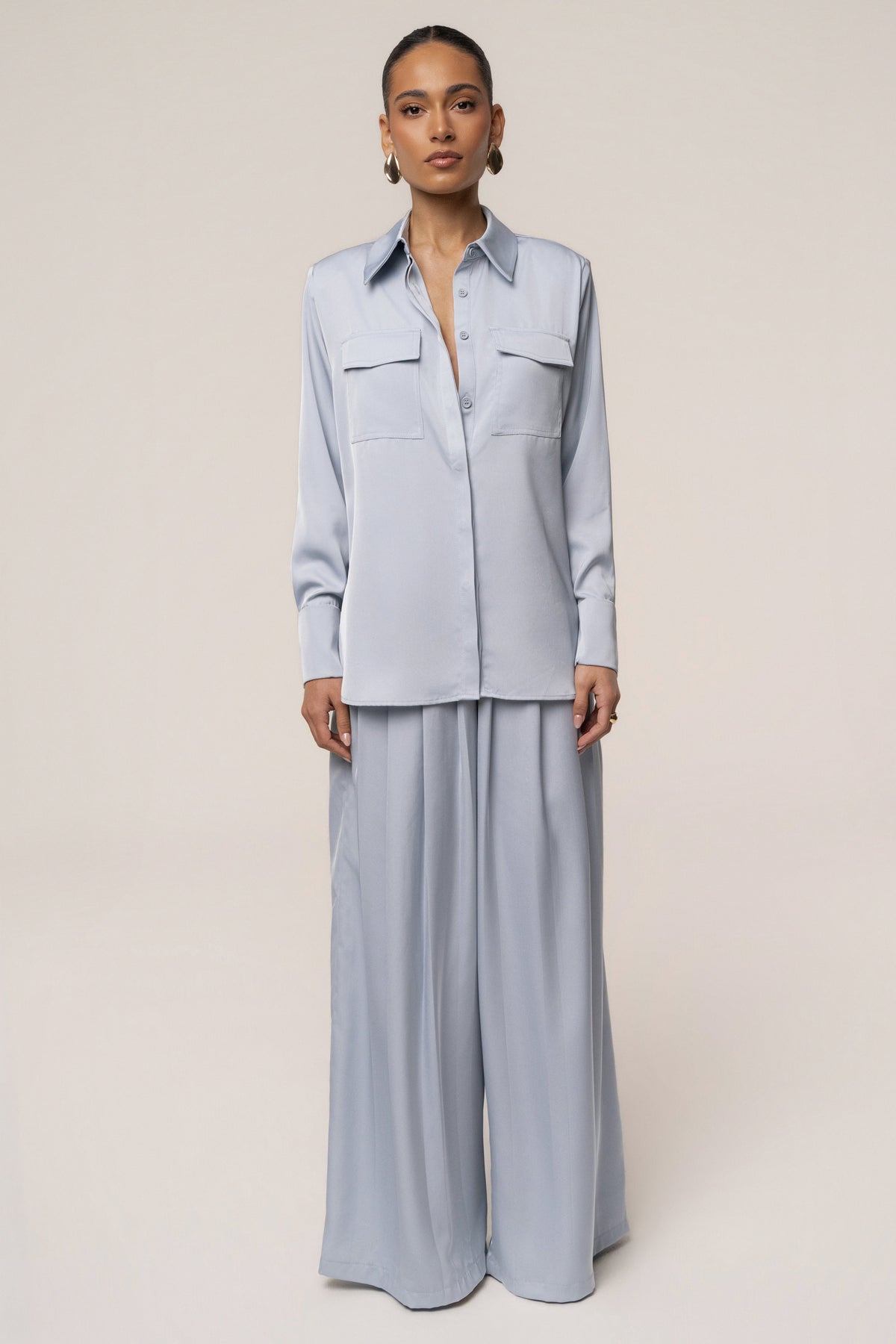 Blue Clara Wide Leg Pleated Trousers