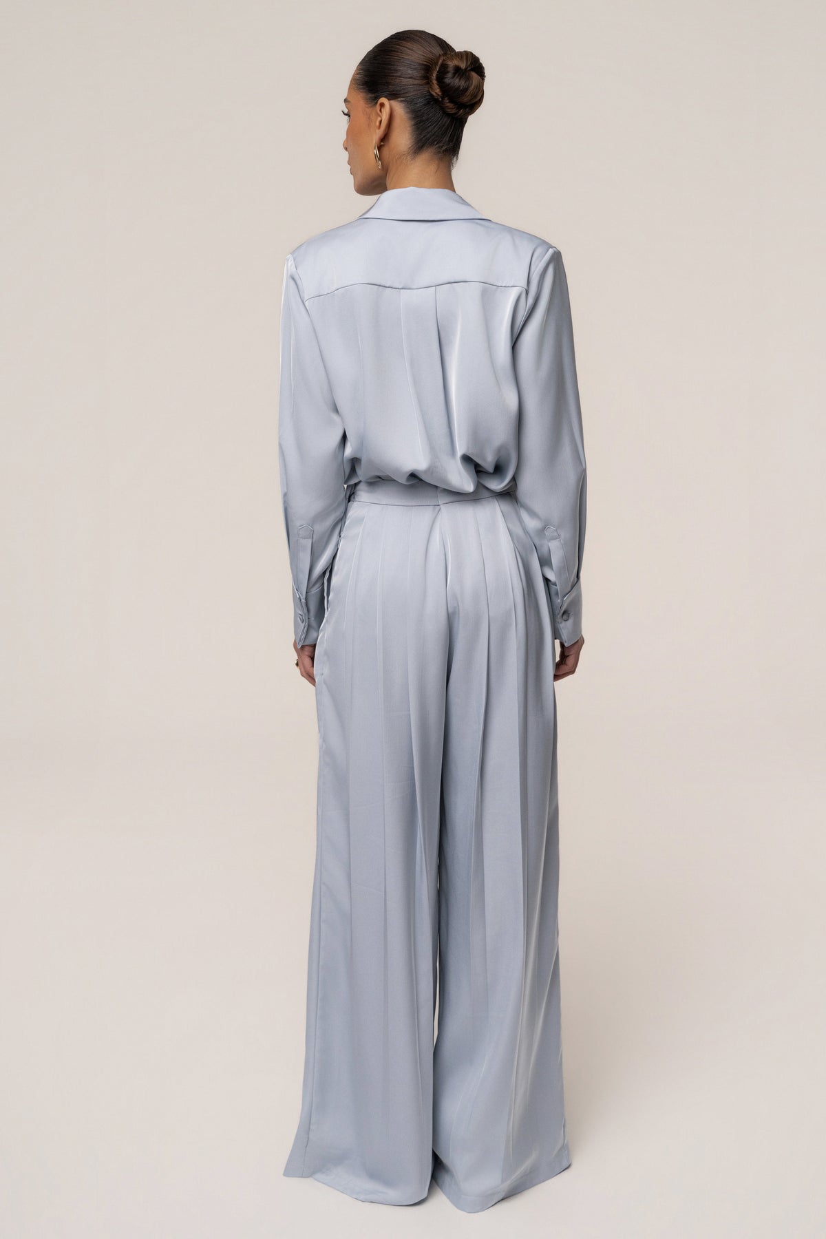 Blue Clara Wide Leg Pleated Trousers