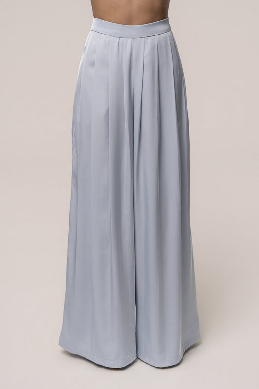 Blue Clara Wide Leg Pleated Trousers