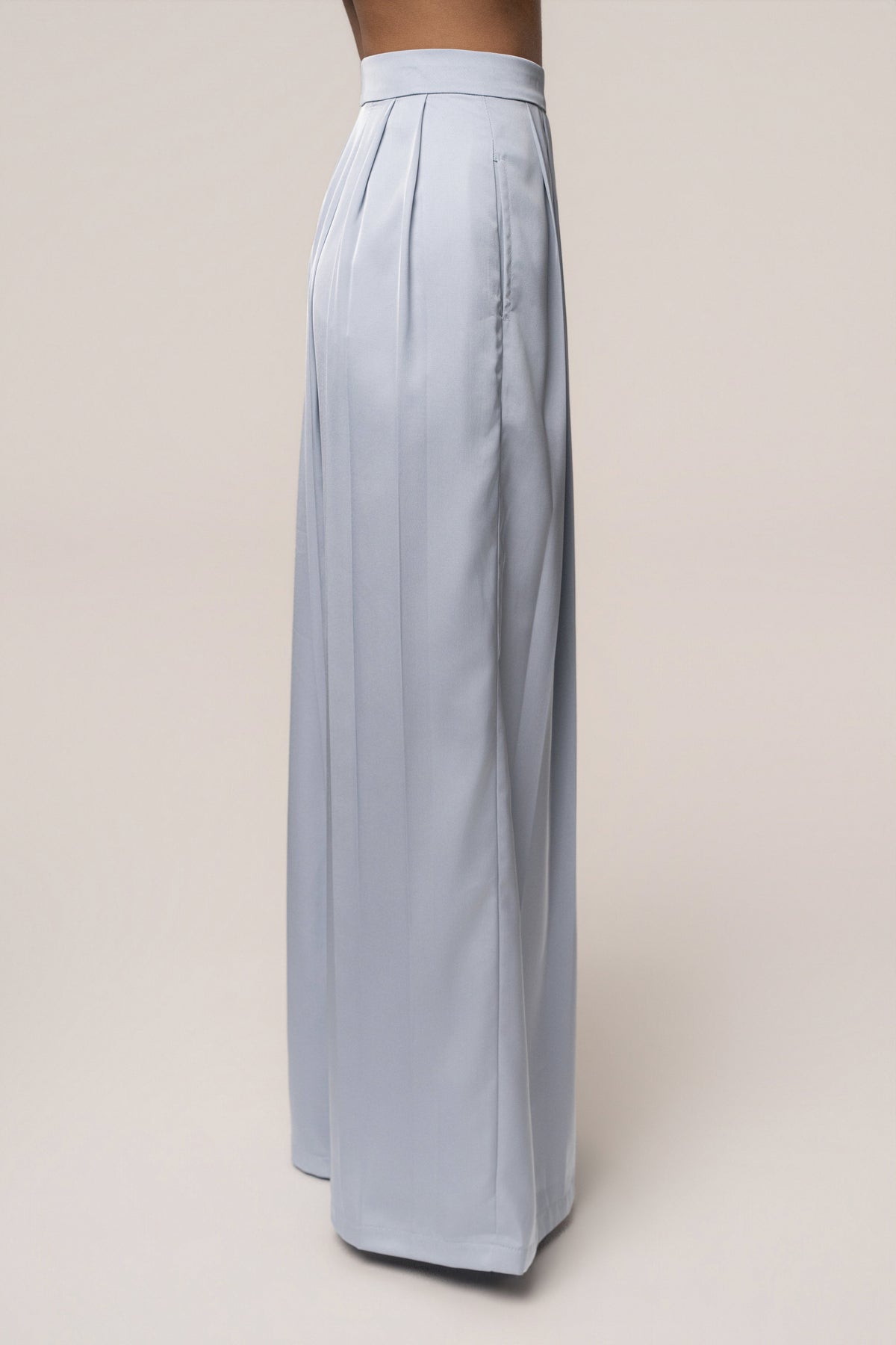 Blue Clara Wide Leg Pleated Trousers