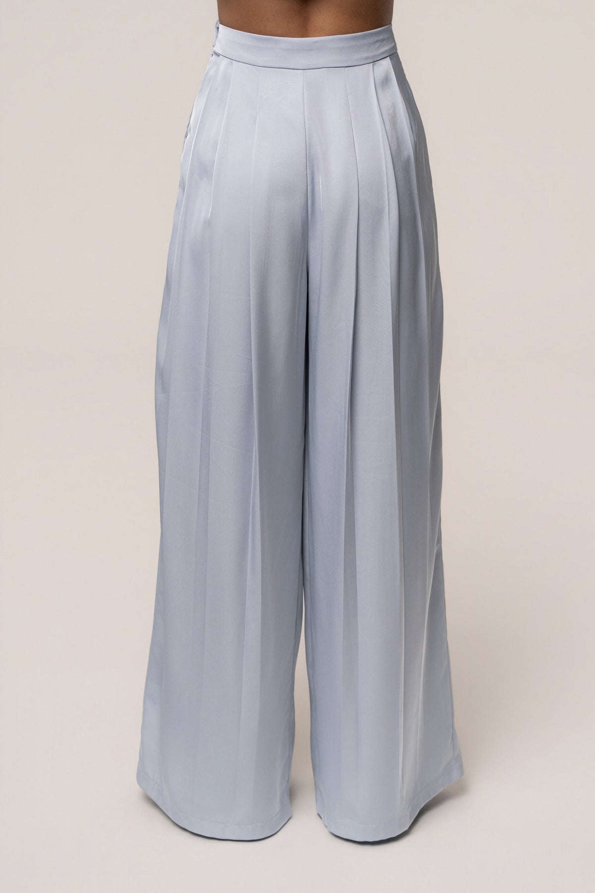 Blue Clara Wide Leg Pleated Trousers