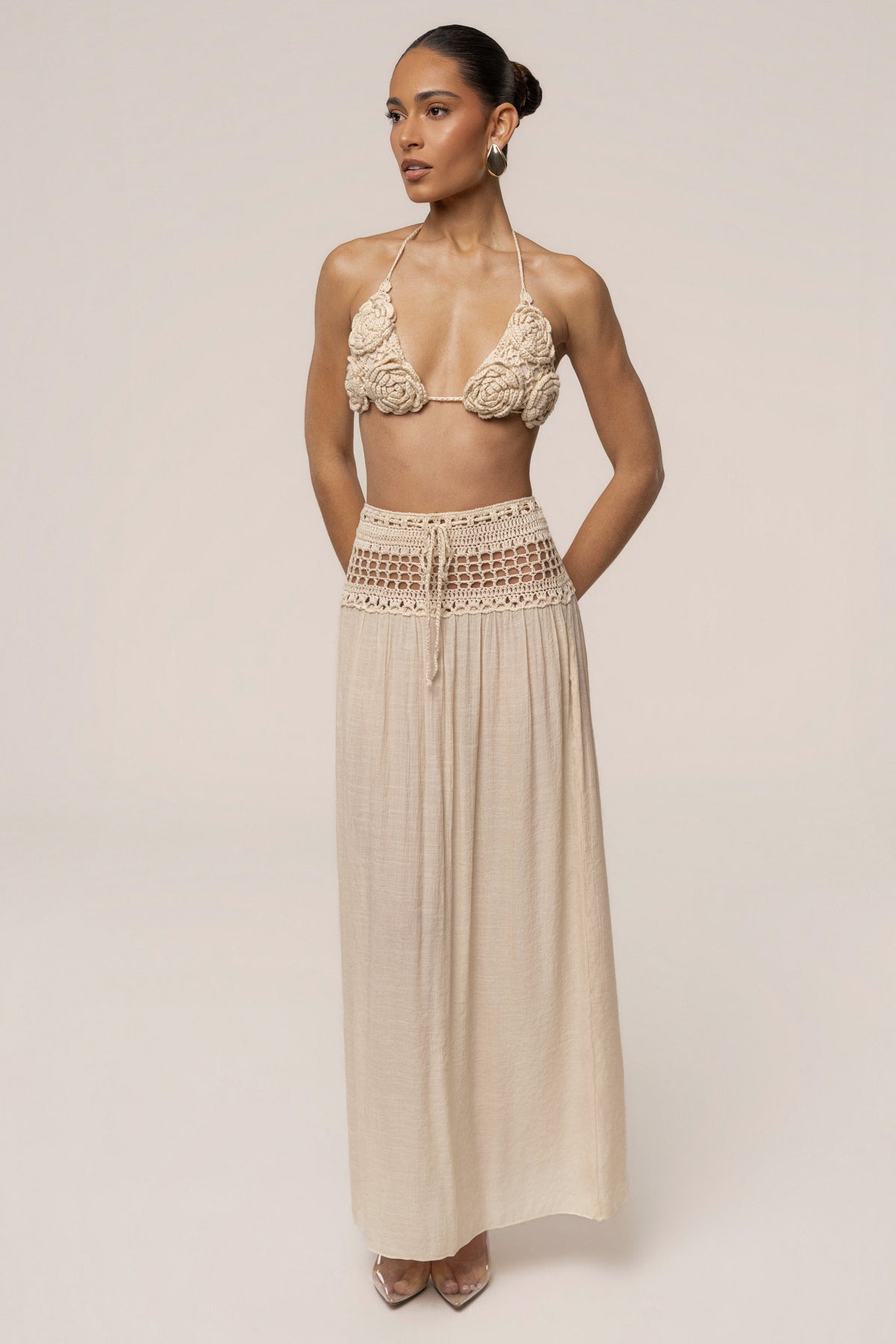Beige Resort Crochet Maxi Skirt