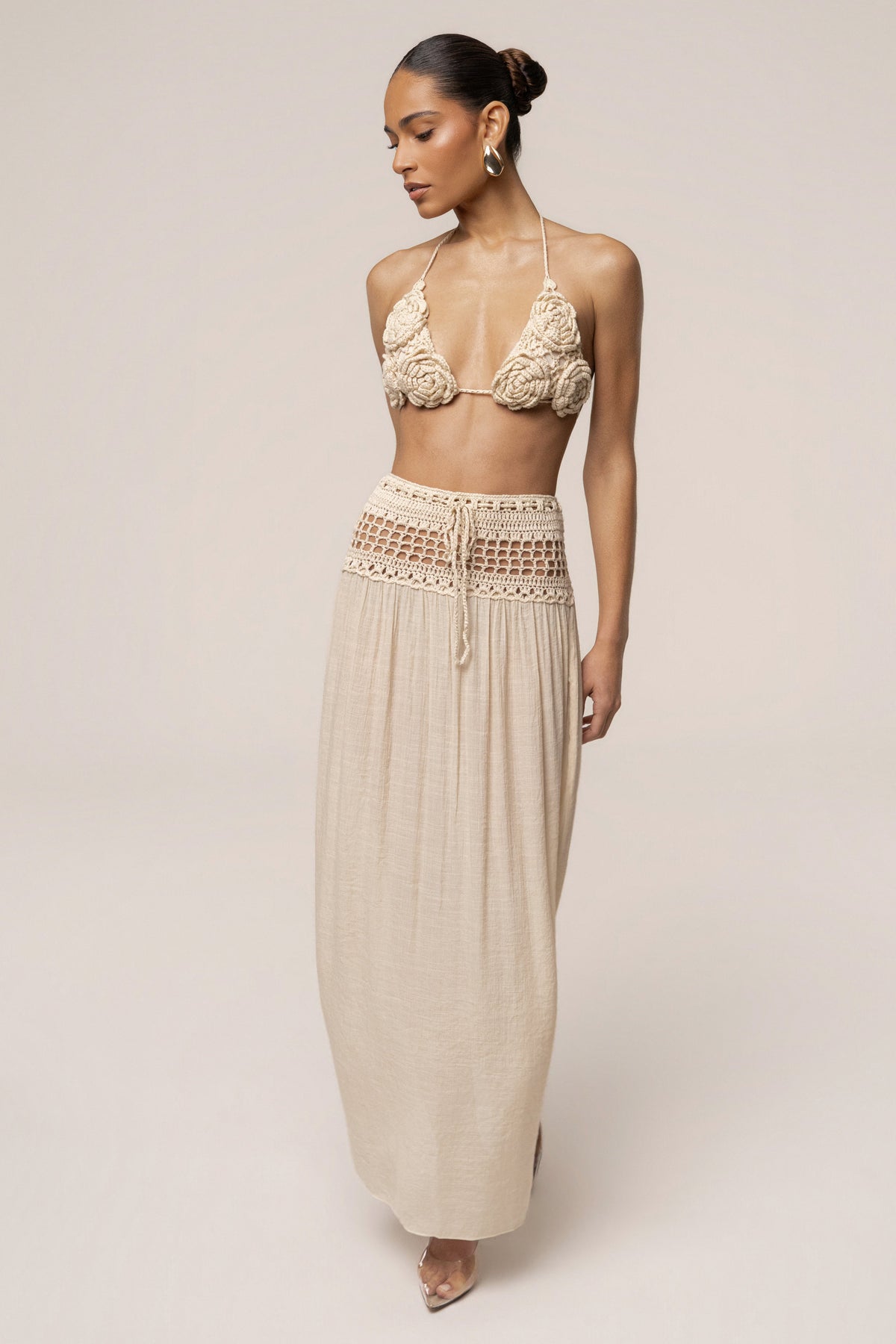 Beige Resort Crochet Maxi Skirt
