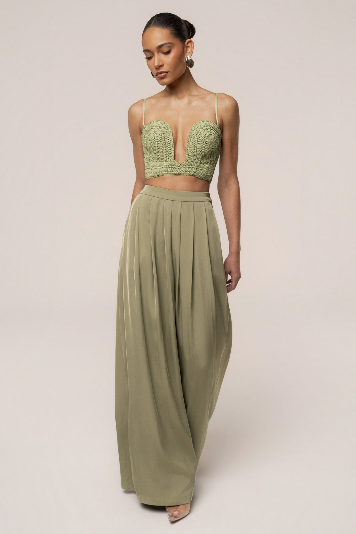 Olive Clara Wide Leg Pleated Trousers