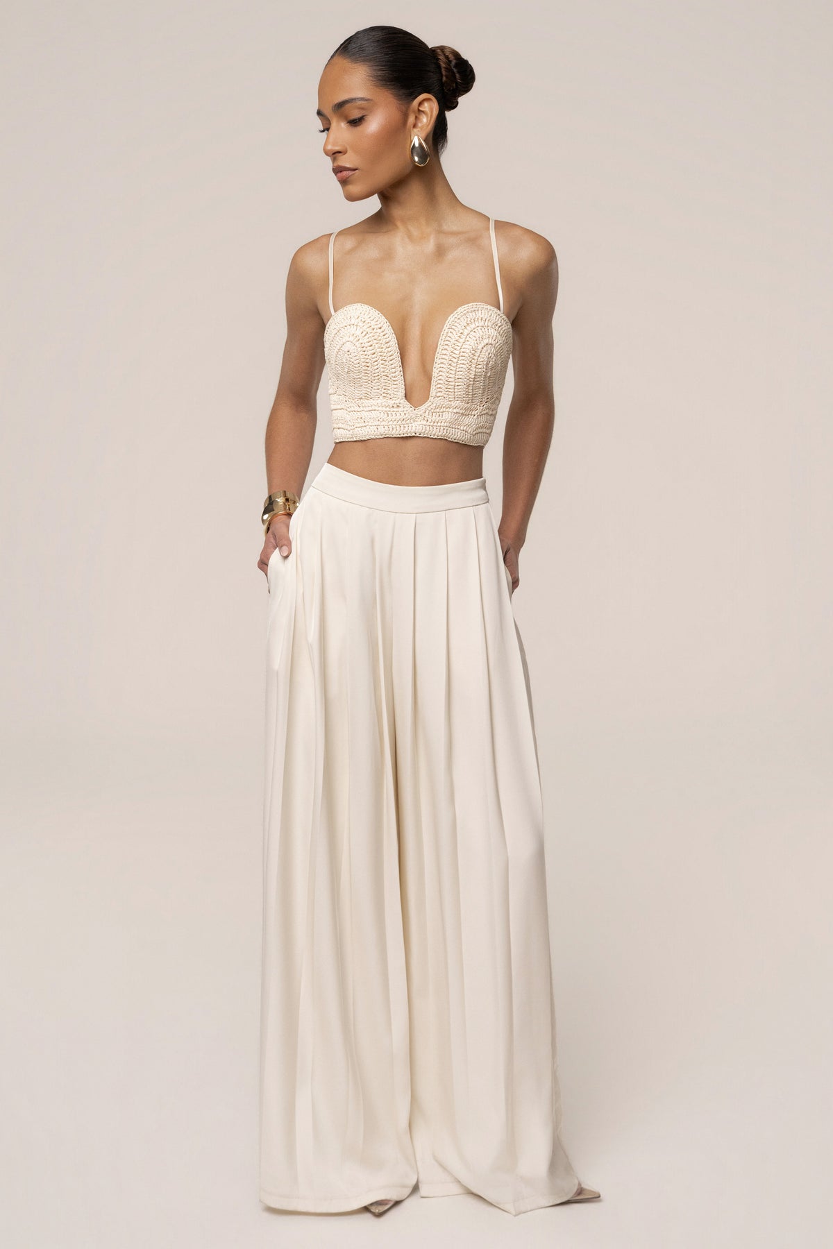 Buttercream Clara Wide Leg Pleated Trousers
