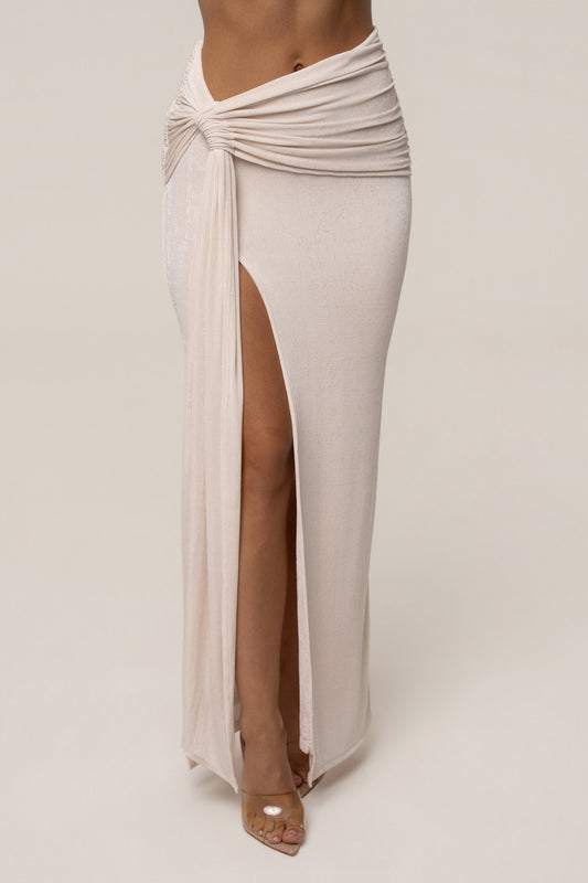 Ivory Muse Draped Maxi Skirt
