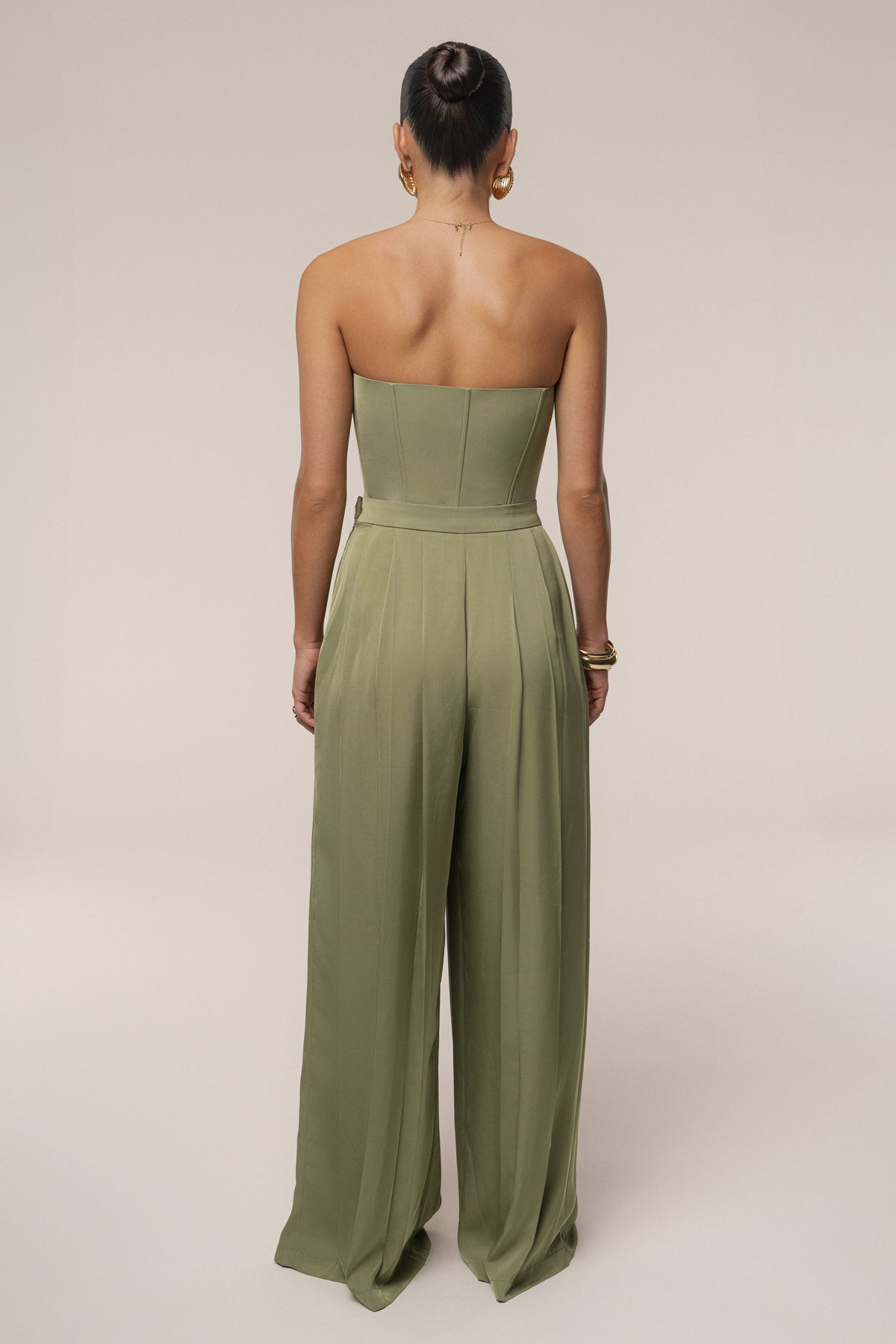 Olive Clara Wide Leg Pleated Trousers