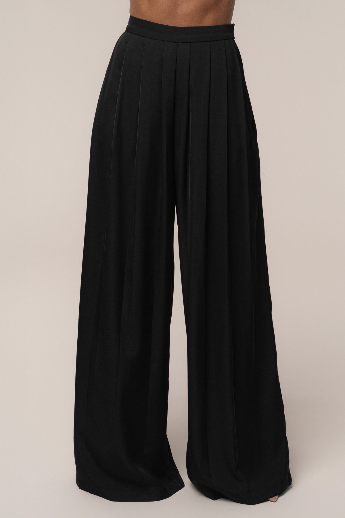 Black Clara Wide Leg Pleated Trousers