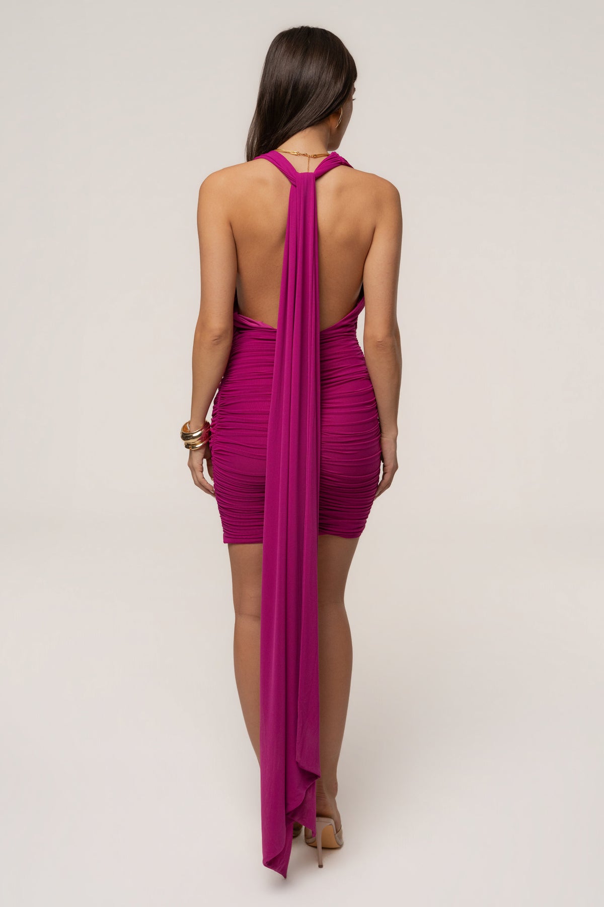 Fuchsia Late Hour Plunge Mini Dress