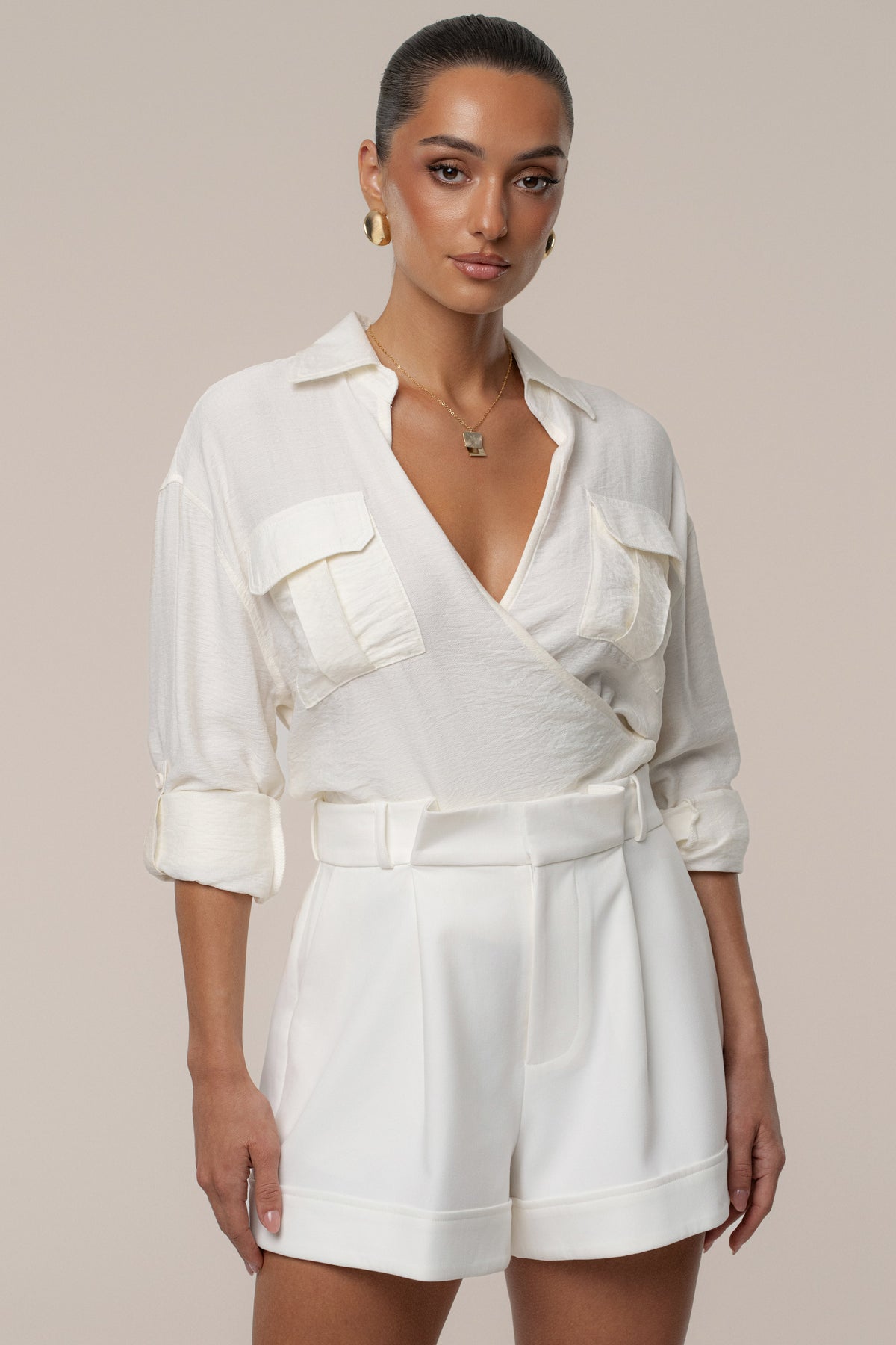Ivory Drift Collared Cargo Top