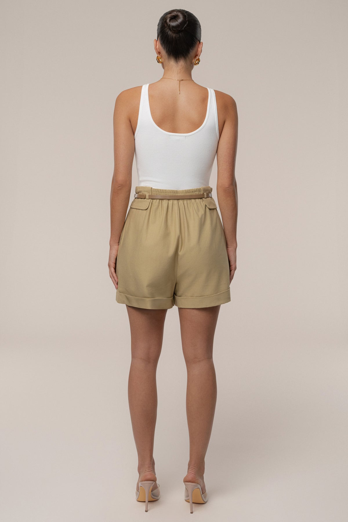 Tan Belted Cargo Shorts