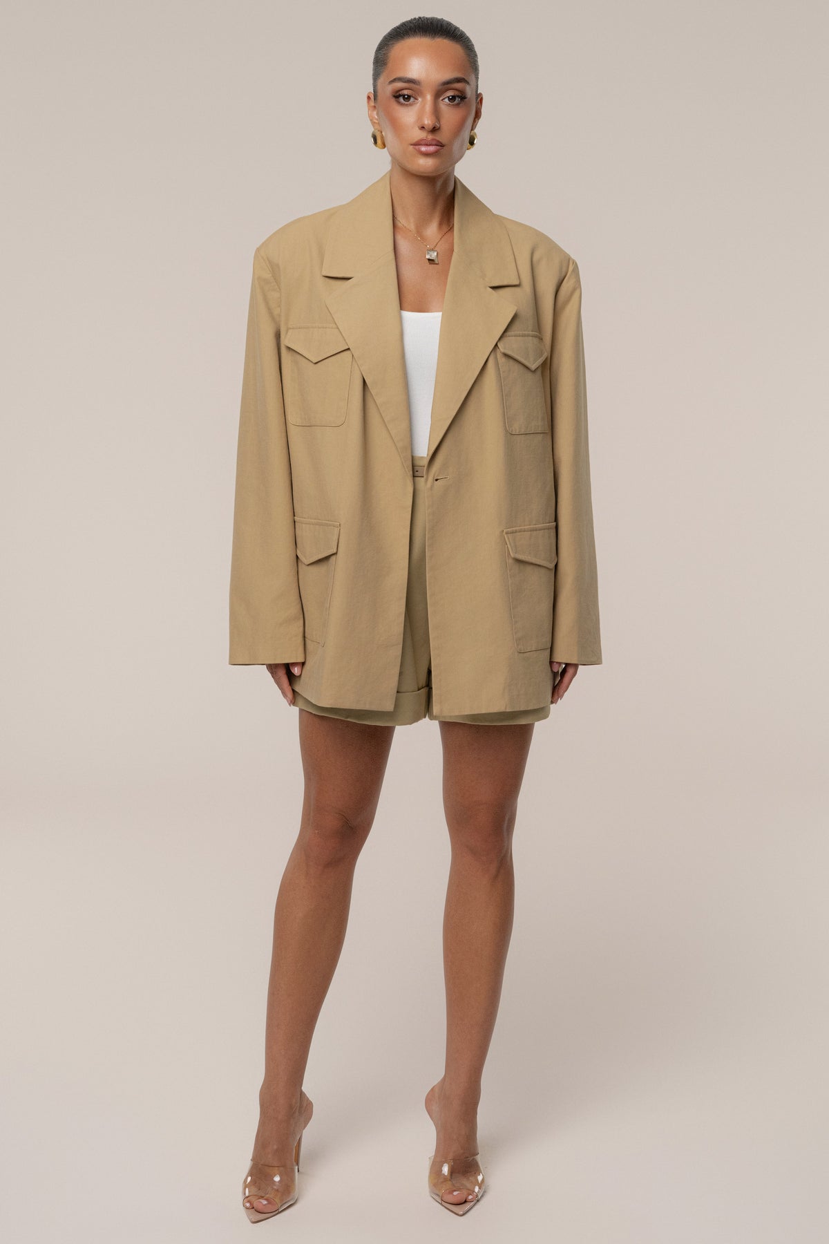 Tan Belted Cargo Shorts