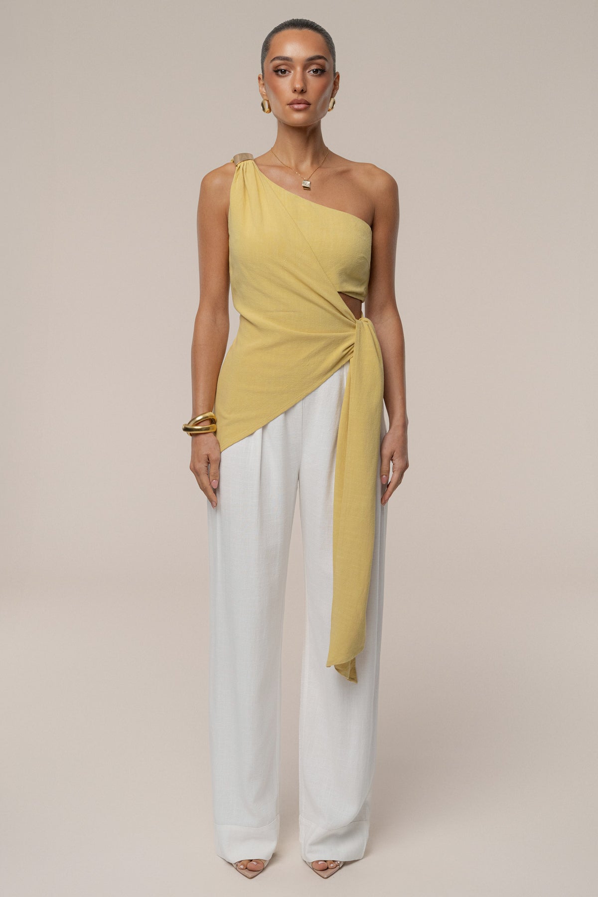 Yellow Palmera One Shoulder Top