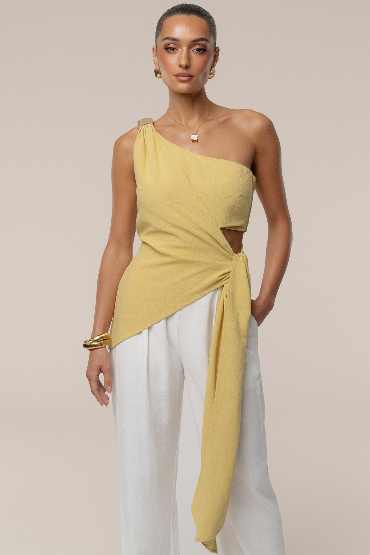 Yellow Palmera One Shoulder Top