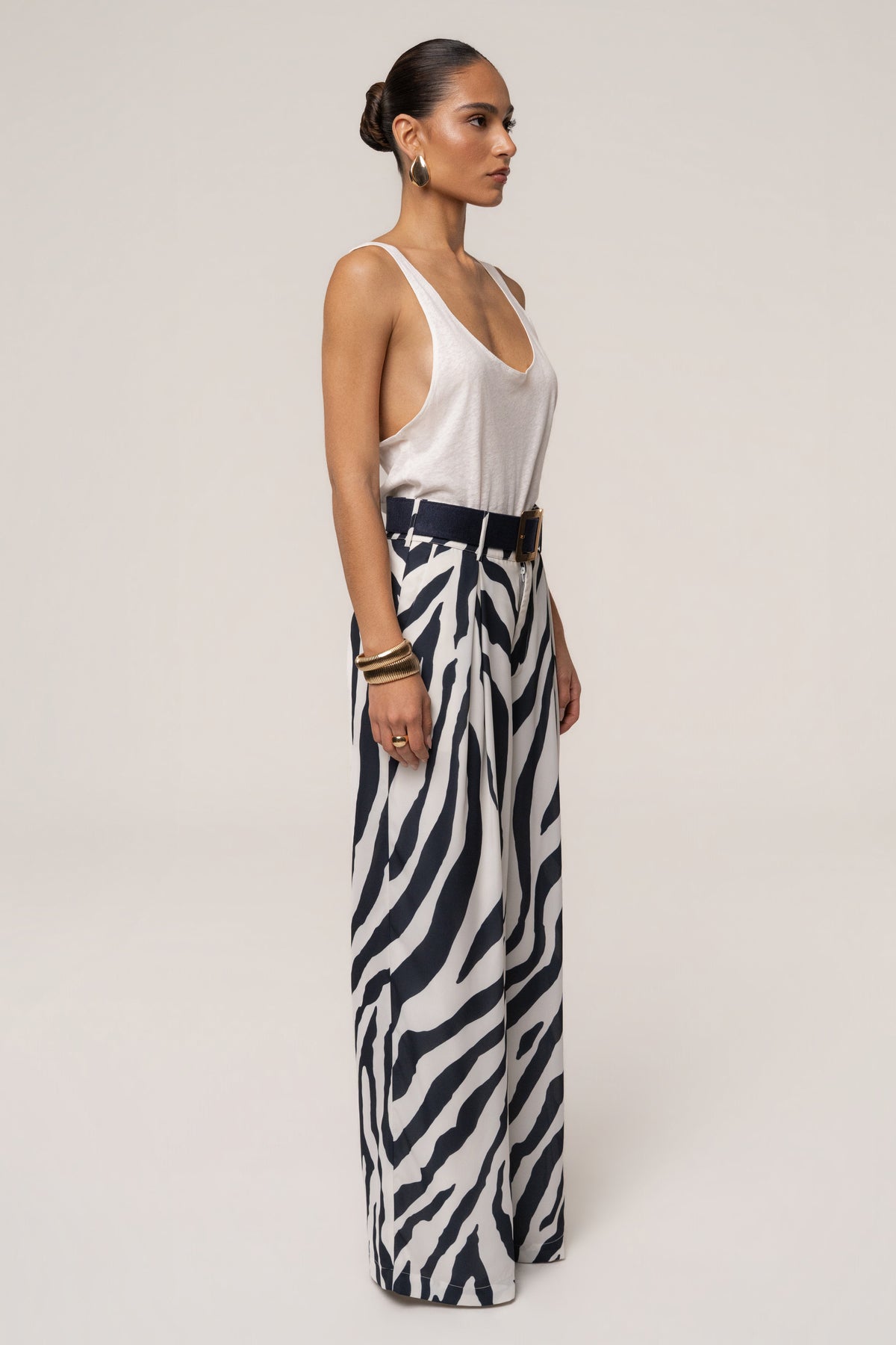 Navy Zebra Soft Pleated Trouser