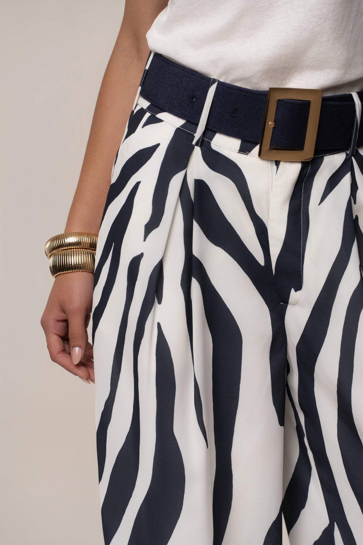 Navy Zebra Soft Pleated Trouser