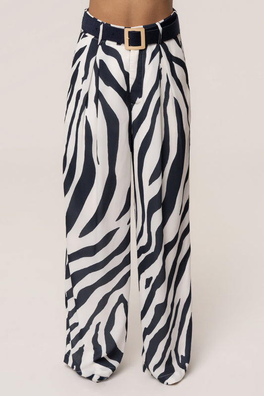 Navy Zebra Soft Pleated Trouser