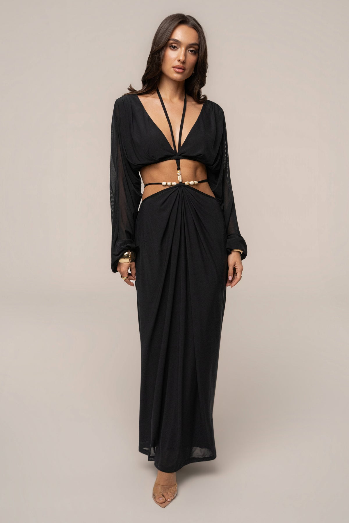 Black Hera Draped Maxi Skirt