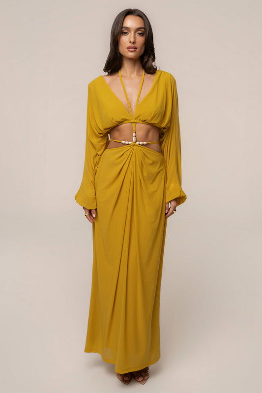 Mustard Hera Draped Maxi Skirt