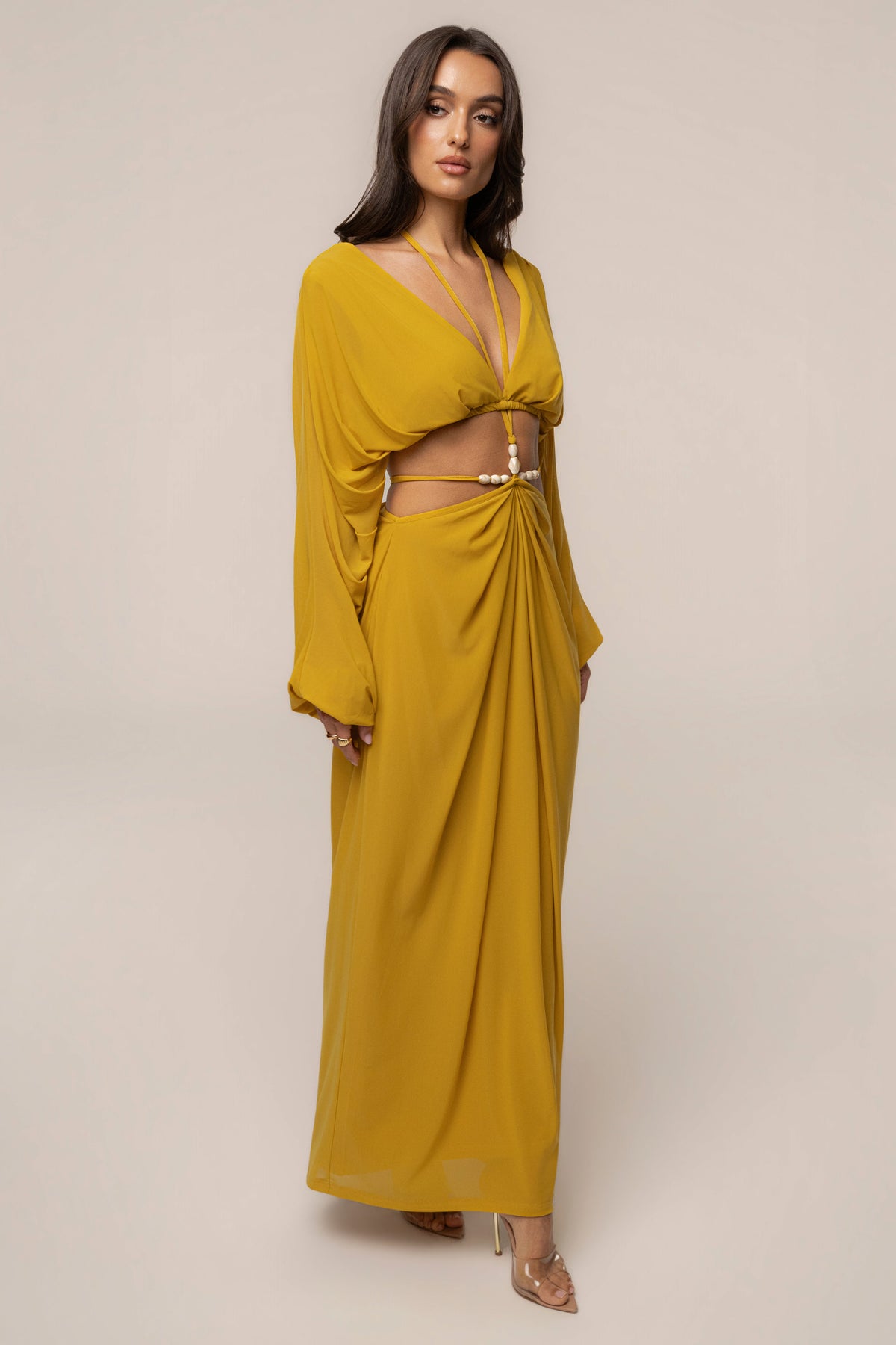 Mustard Hera Draped Maxi Skirt