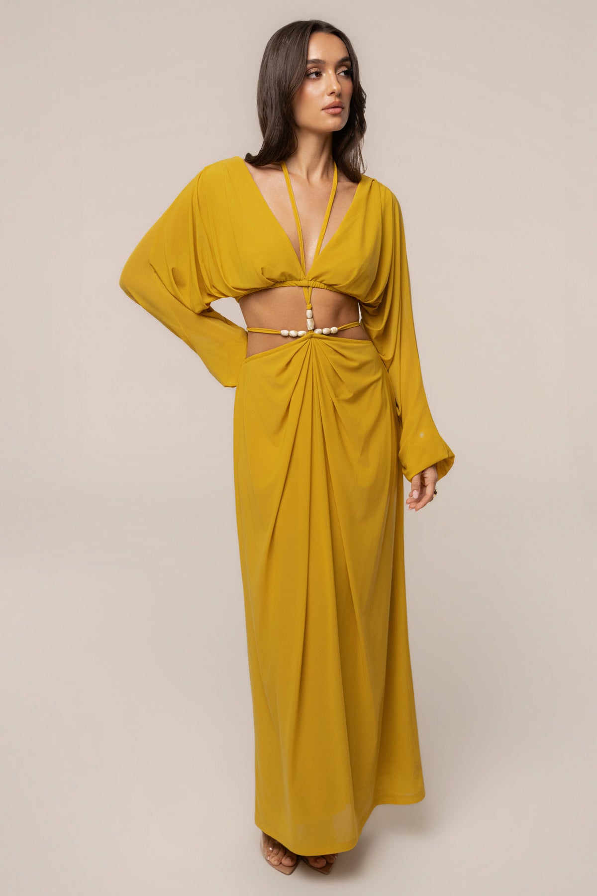 Mustard Hera Draped Maxi Skirt
