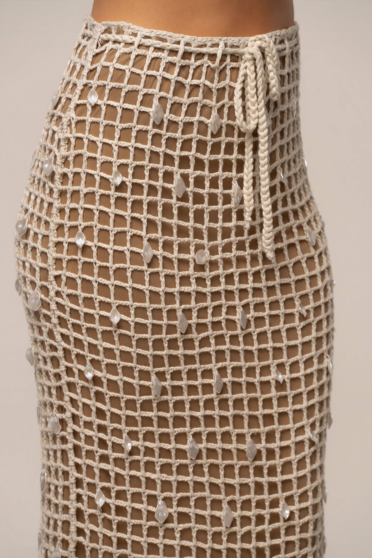 Ecru Pearl Shore Crochet Skirt