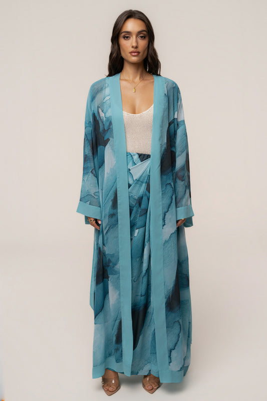 Blue Abstract Alissa Printed Duster