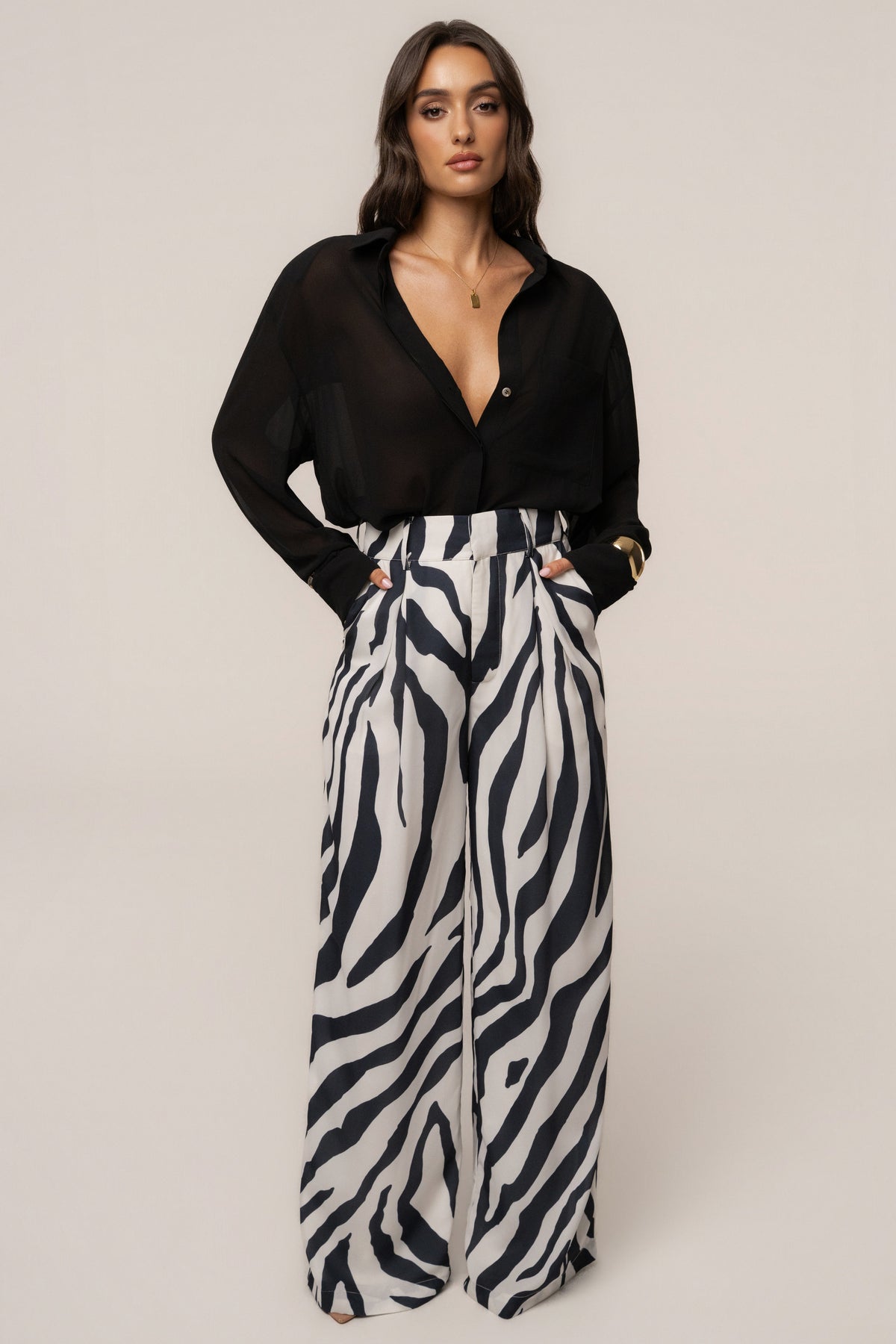 Navy Zebra Soft Pleated Trouser