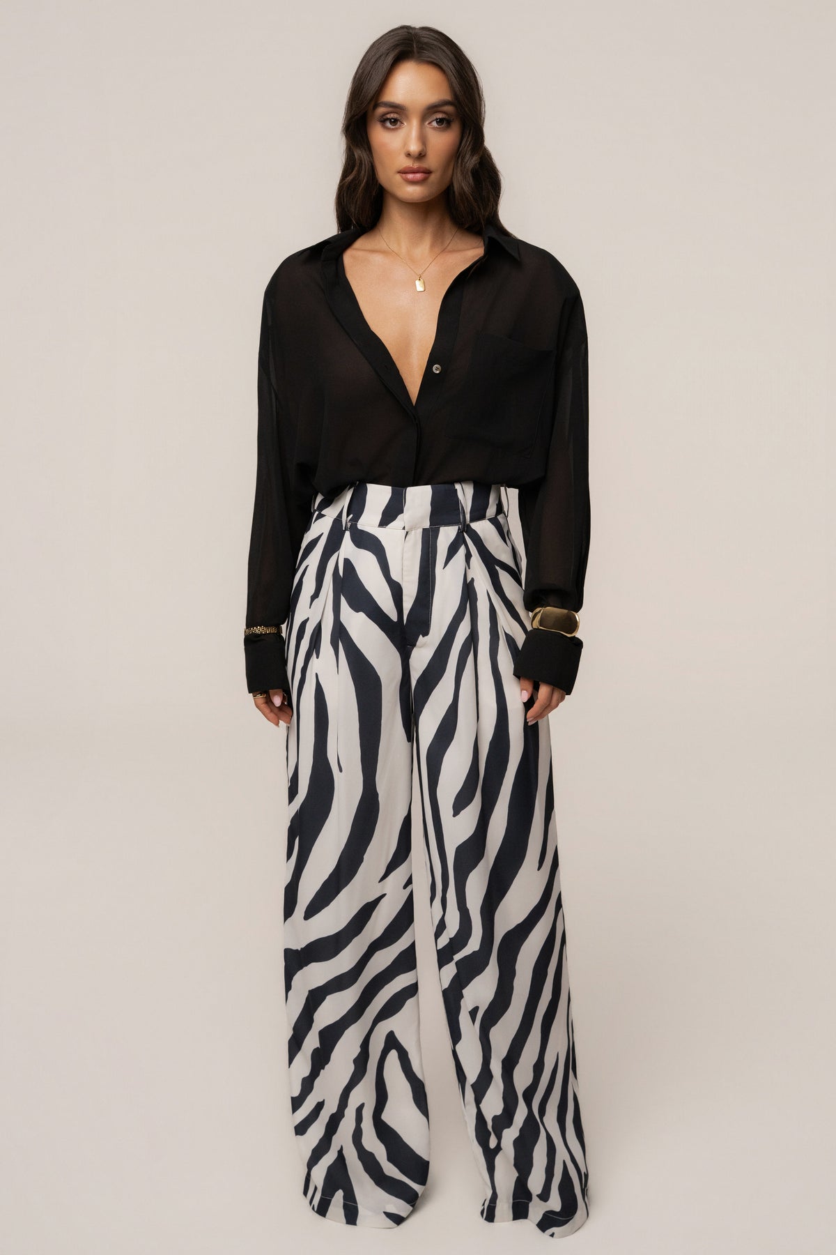 Navy Zebra Soft Pleated Trouser