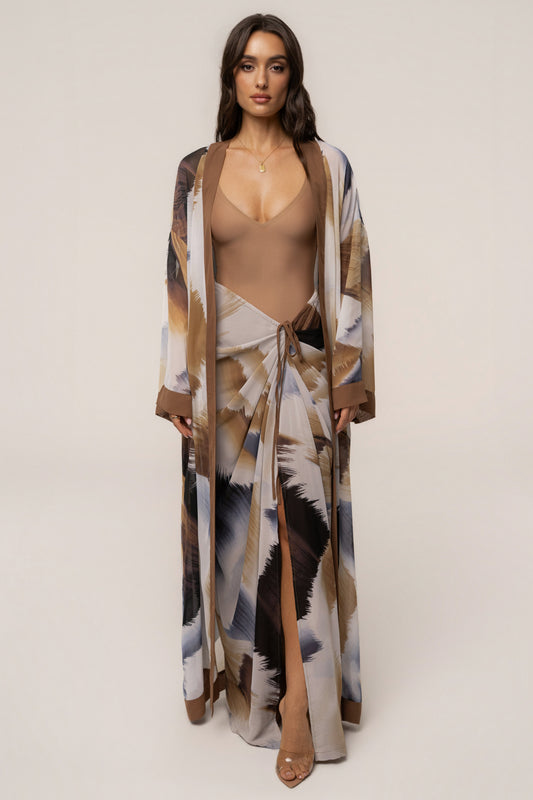 Brown Abstract Alissa Printed Duster