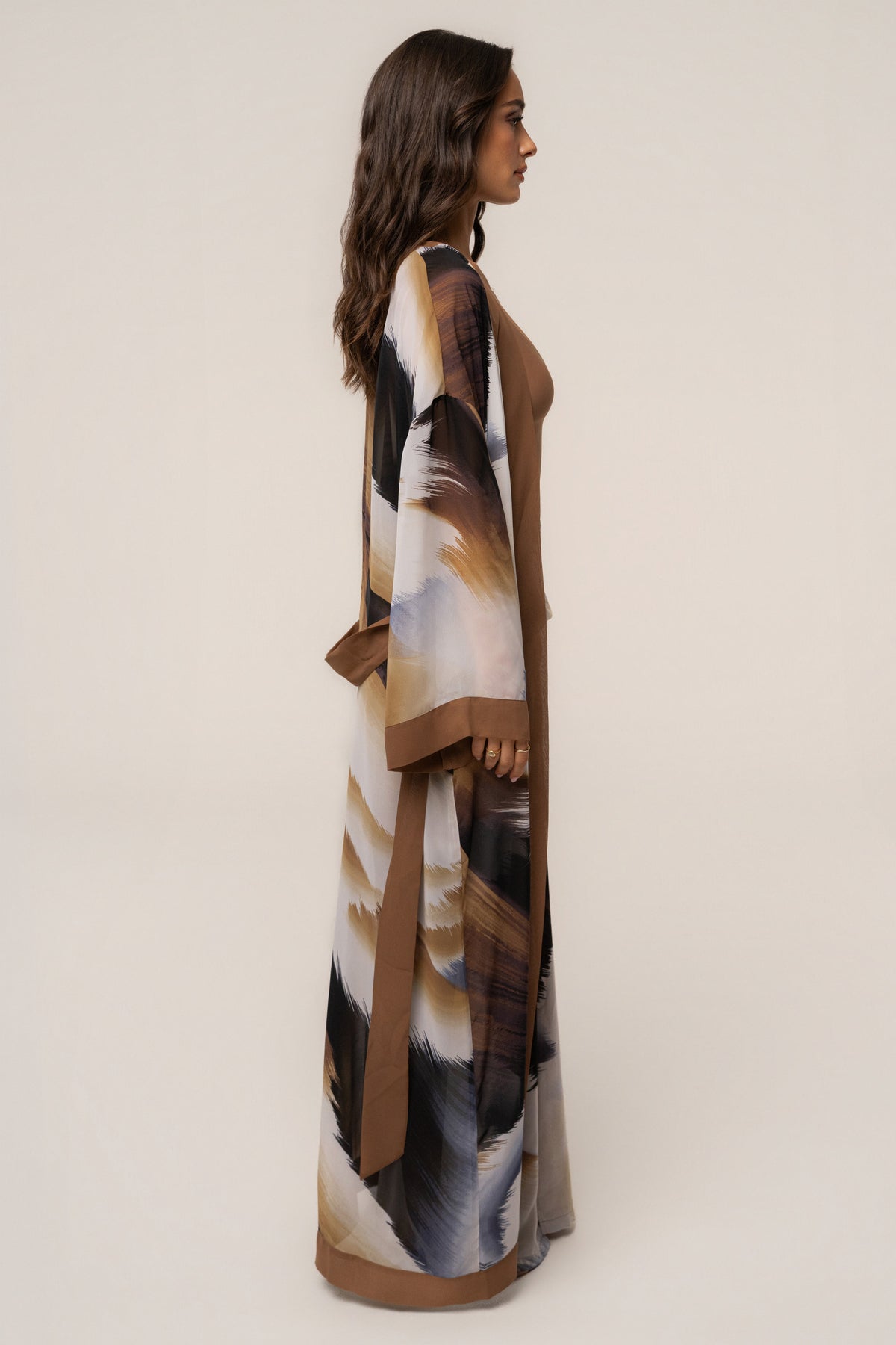 Brown Abstract Alissa Printed Duster