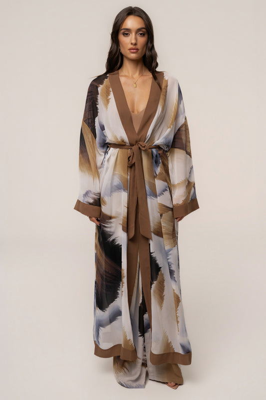 Brown Abstract Alissa Printed Duster