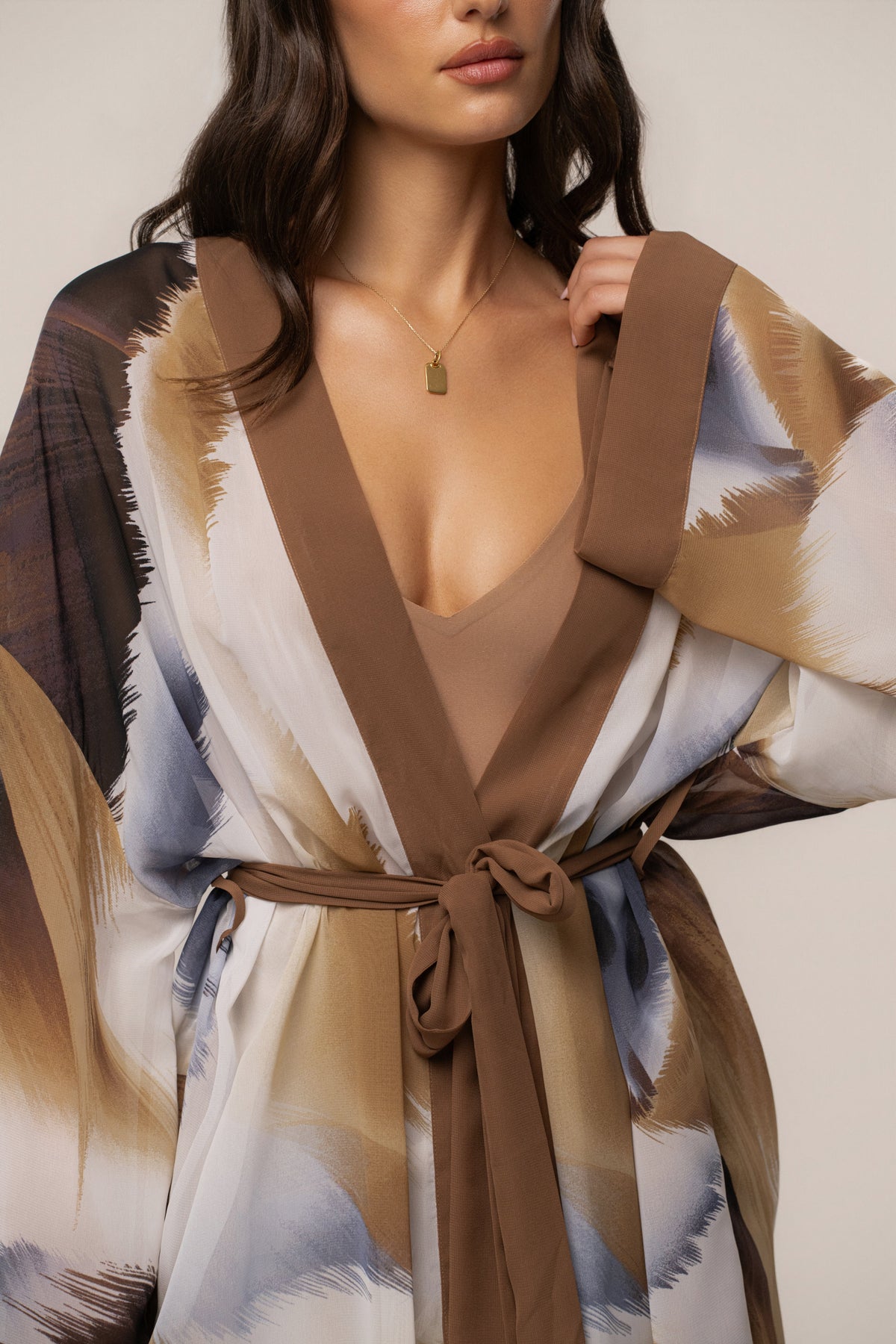 Brown Abstract Alissa Printed Duster