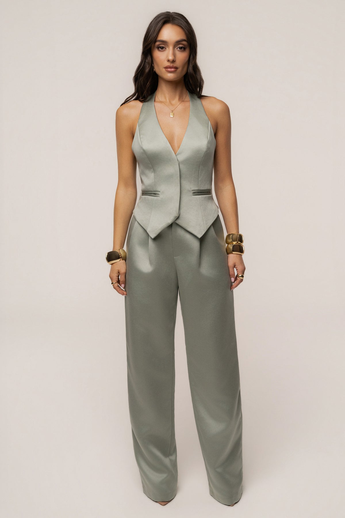 Sage City Nights Satin Trouser