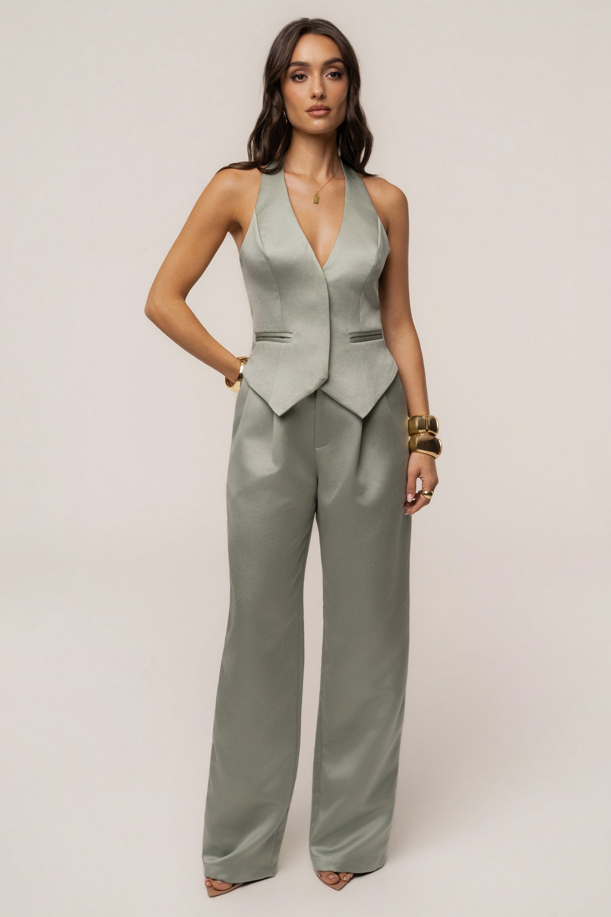 Sage City Nights Satin Trouser