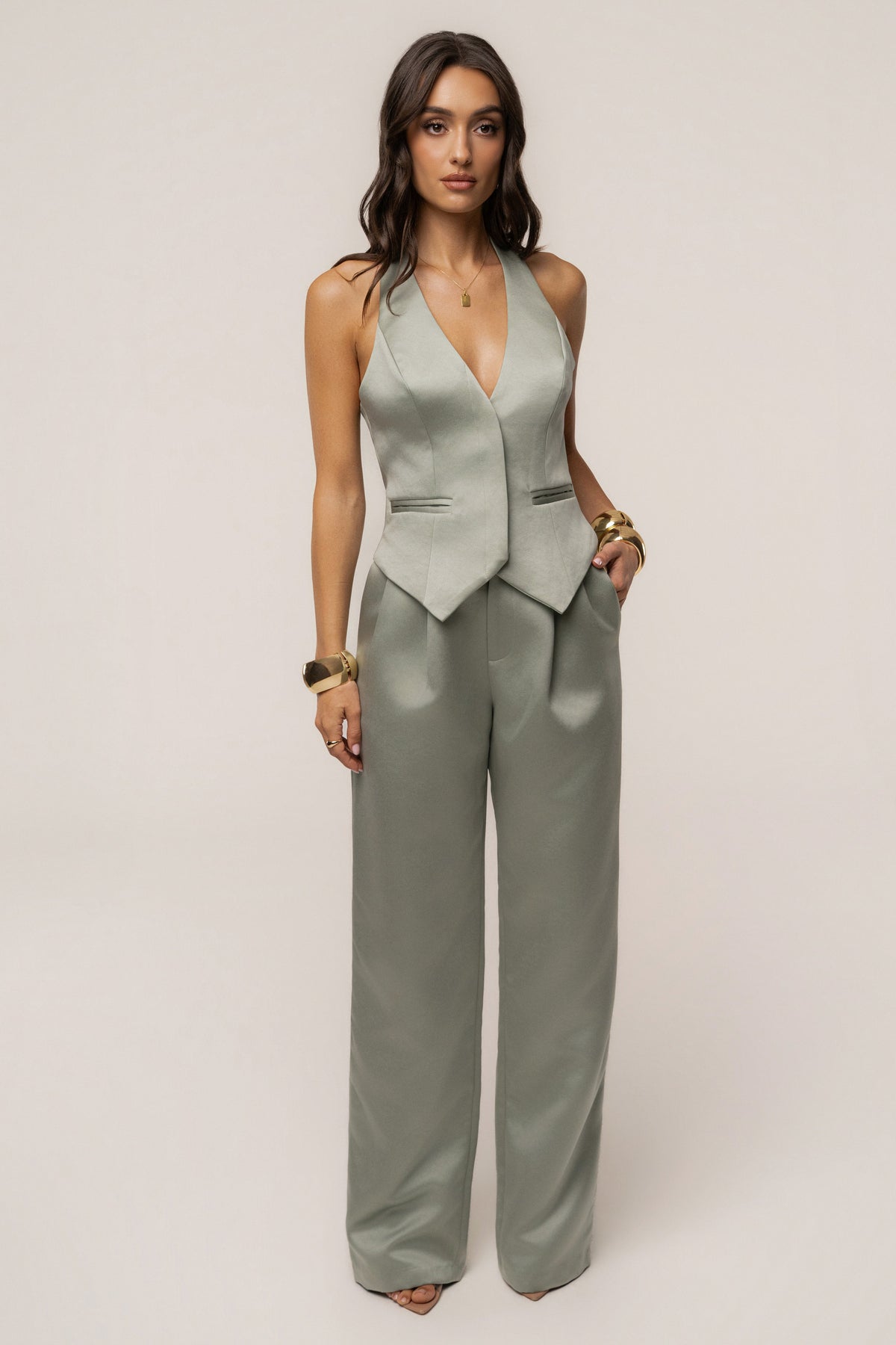 Sage City Nights Satin Trouser