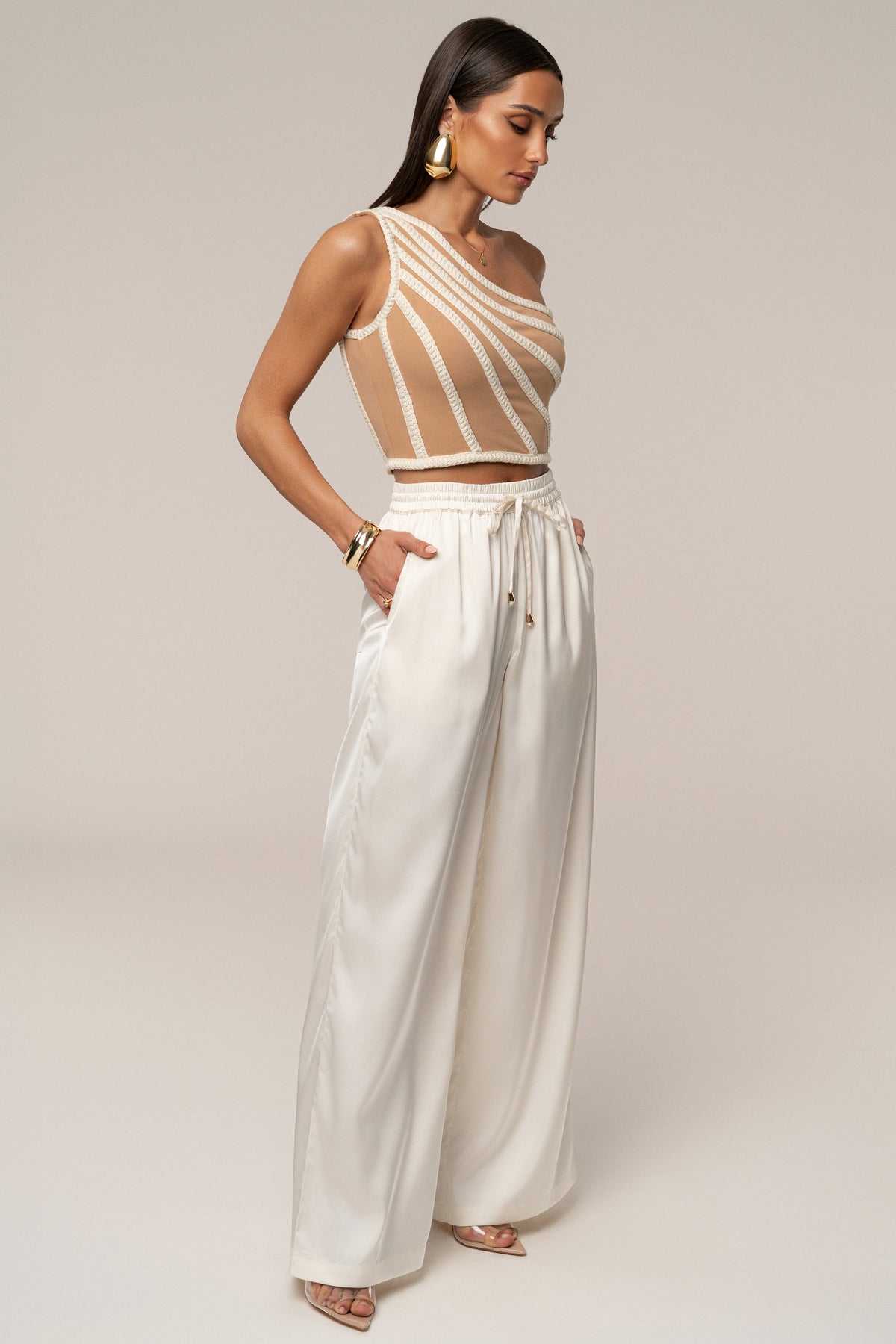 Ivory Braided One Shoulder Top