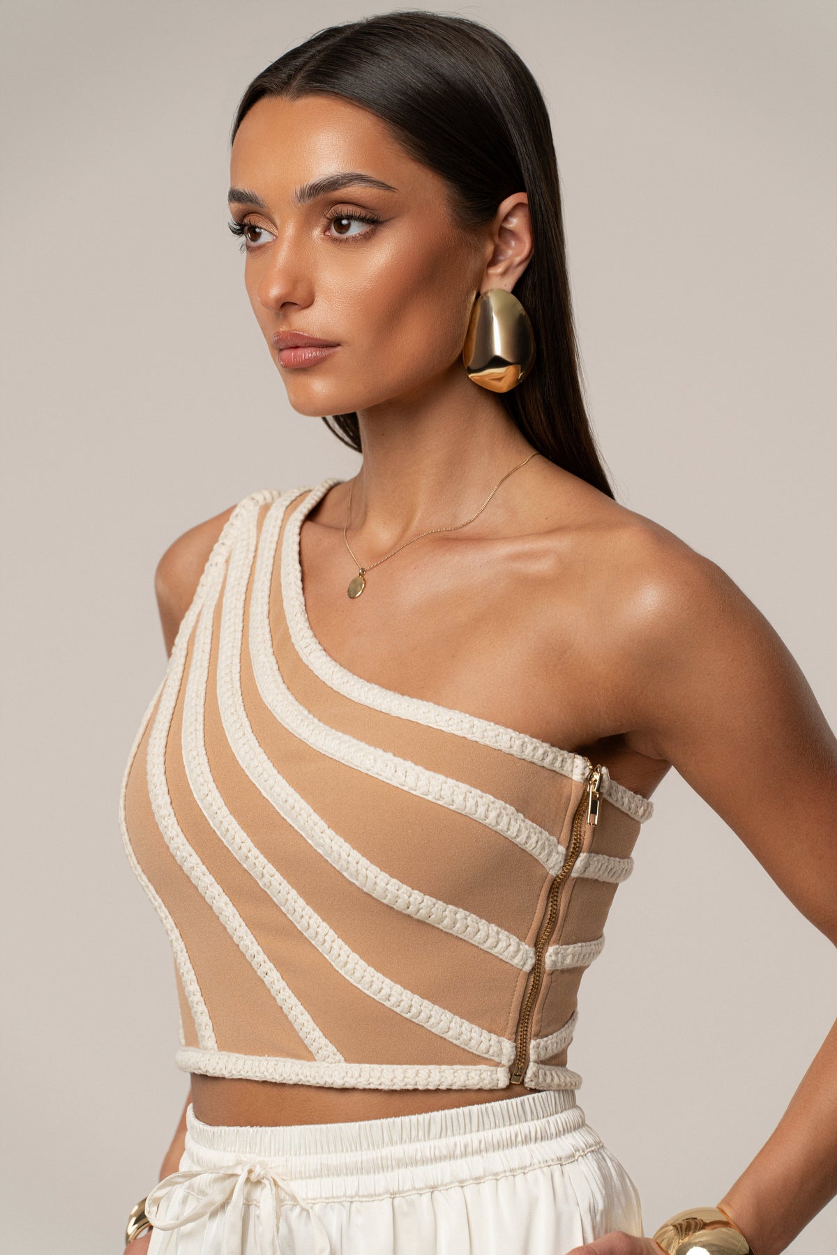 Ivory Braided One Shoulder Top