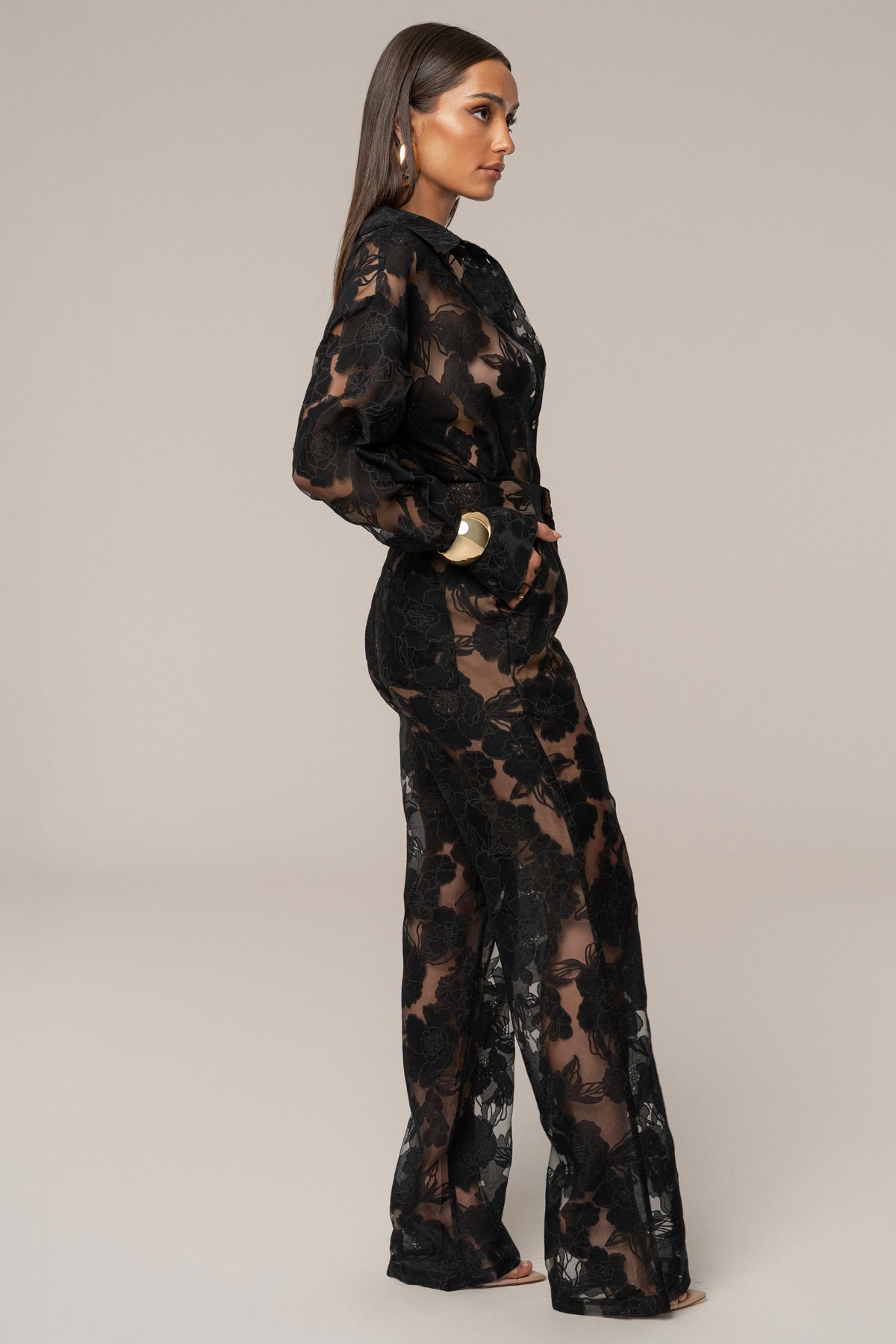 Black Organza Floral Pant