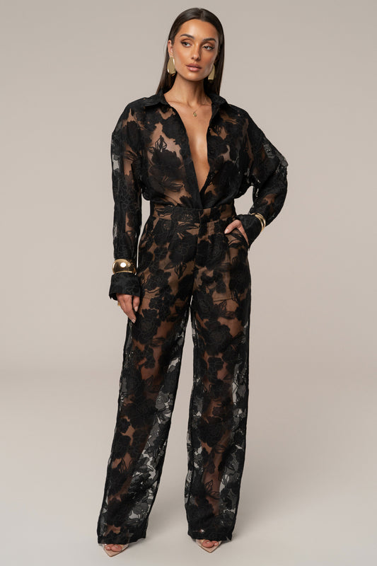 Black Organza Floral Pant