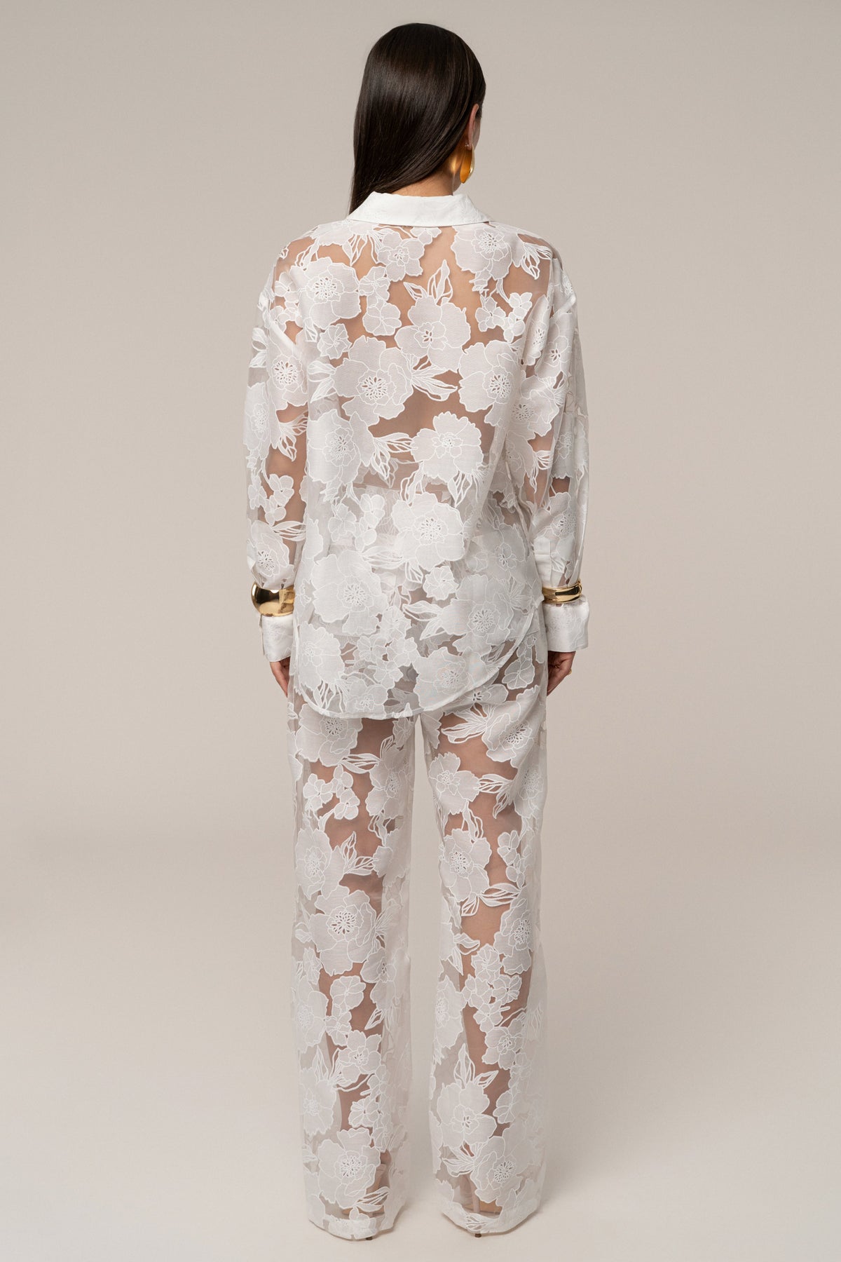 Ivory Organza Floral Pant