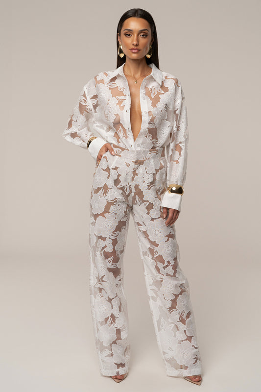 Ivory Organza Floral Pant