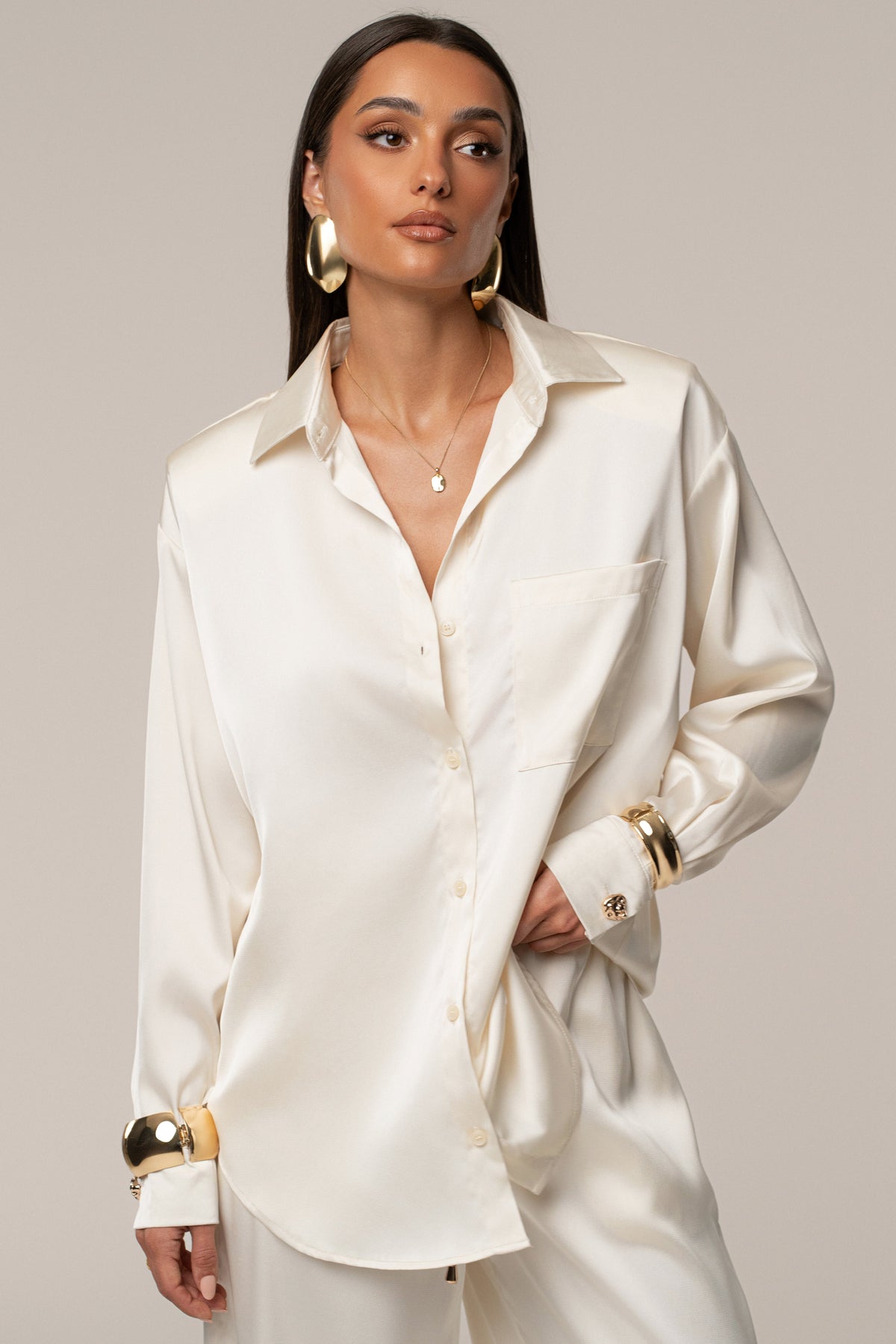 Ivory Island Ease Collared Satin Top