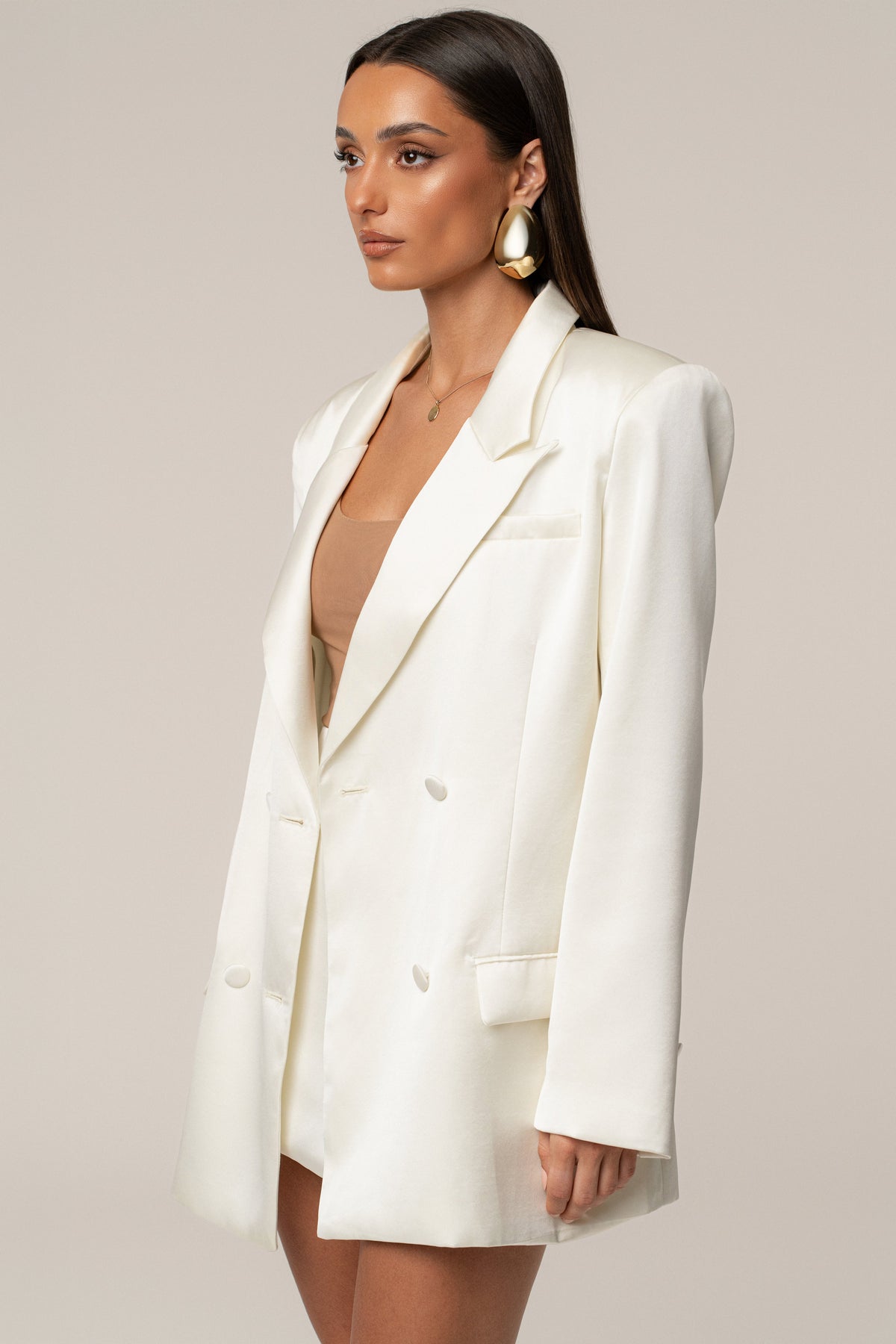 Ivory Lara Oversize Satin Blazer