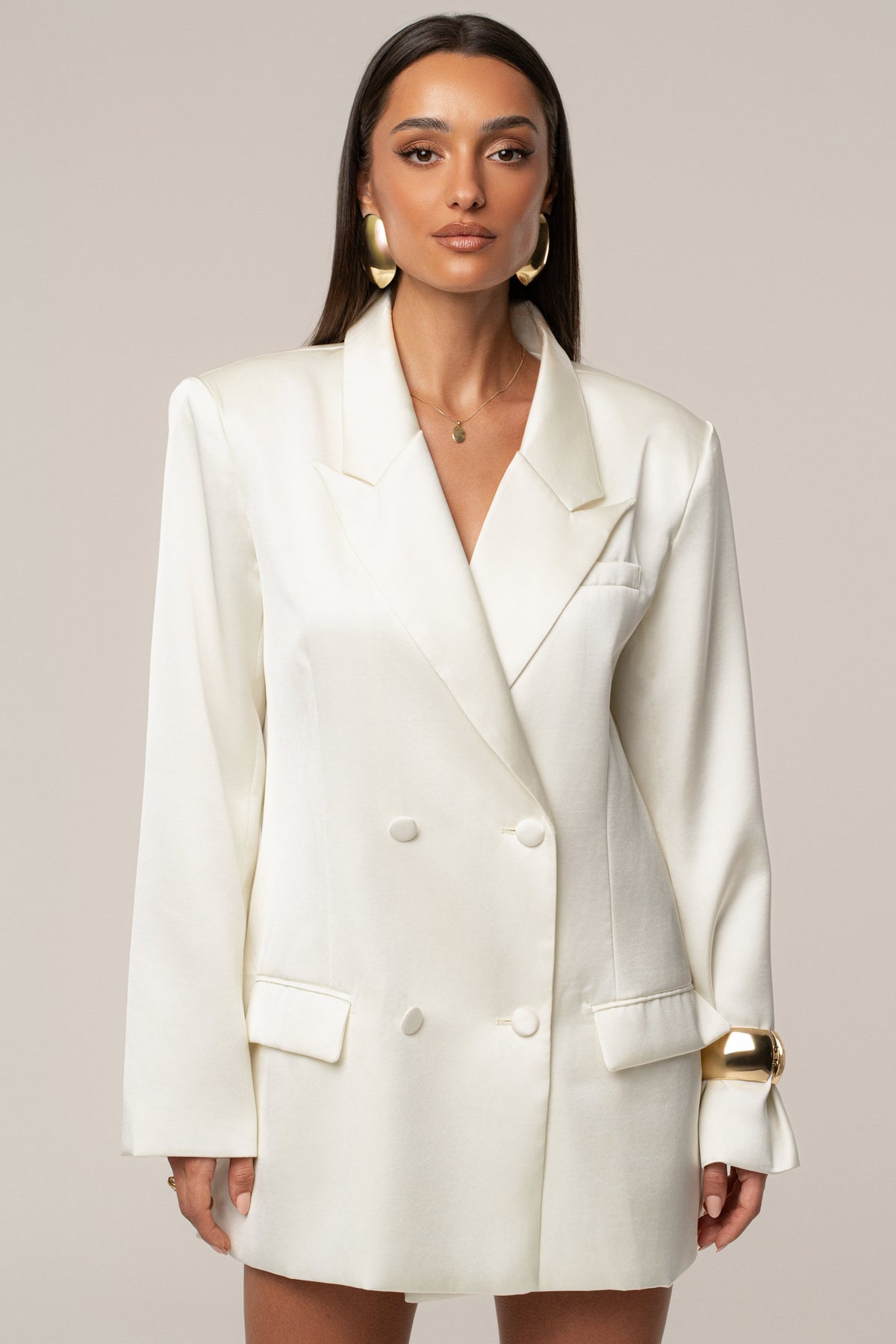 Ivory Lara Oversize Satin Blazer