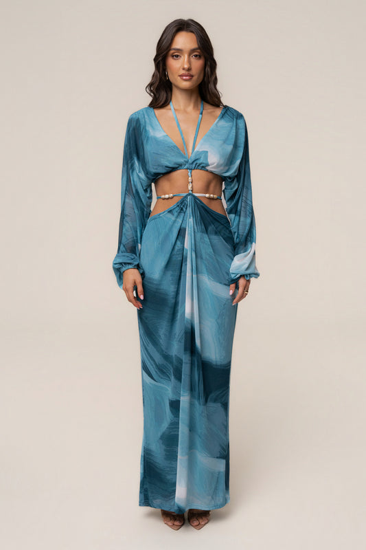 Sunset Blue  Hera Draped Maxi Skirt