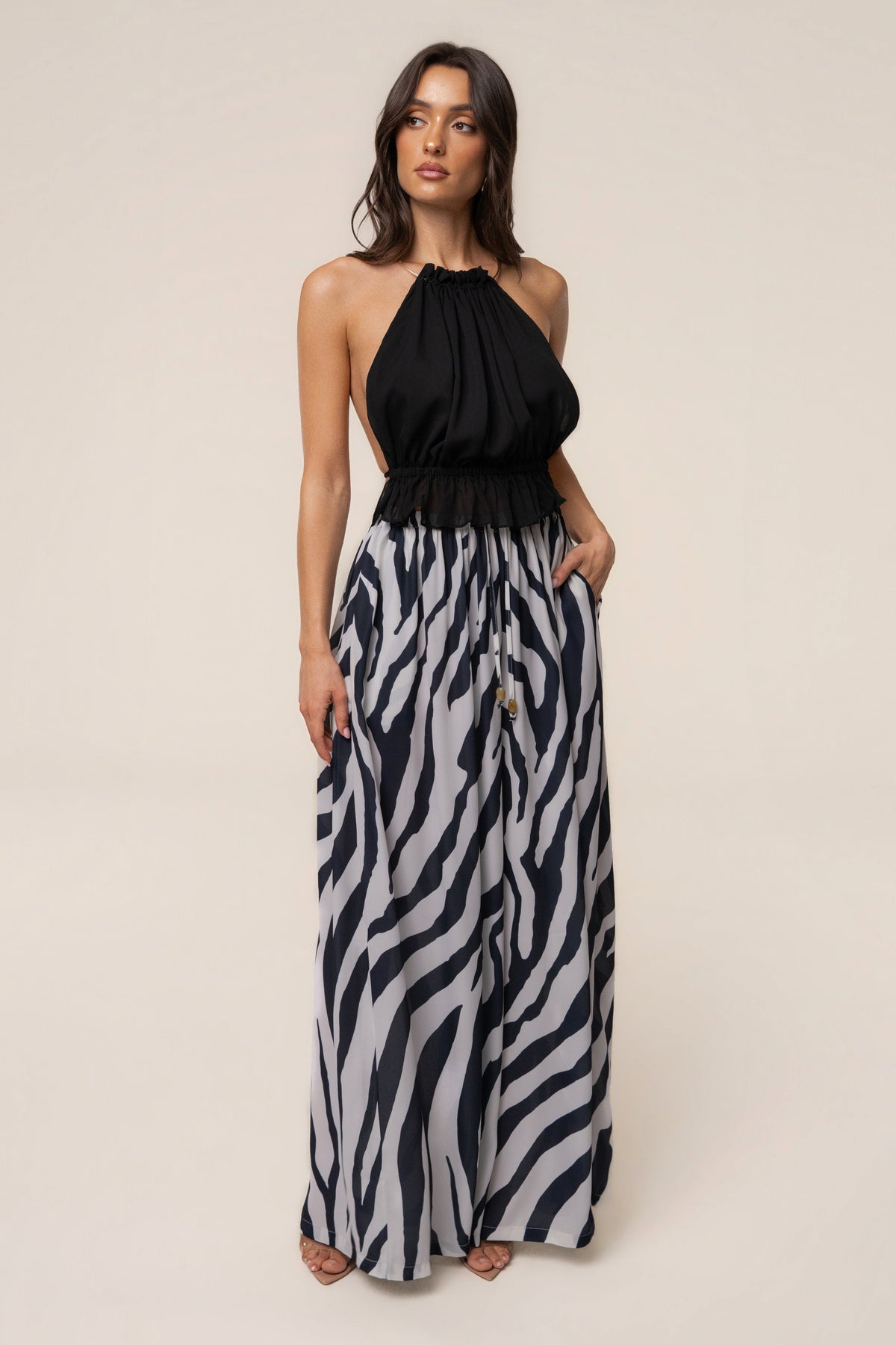 Navy Zebra Resort Glow Chiffon Pant